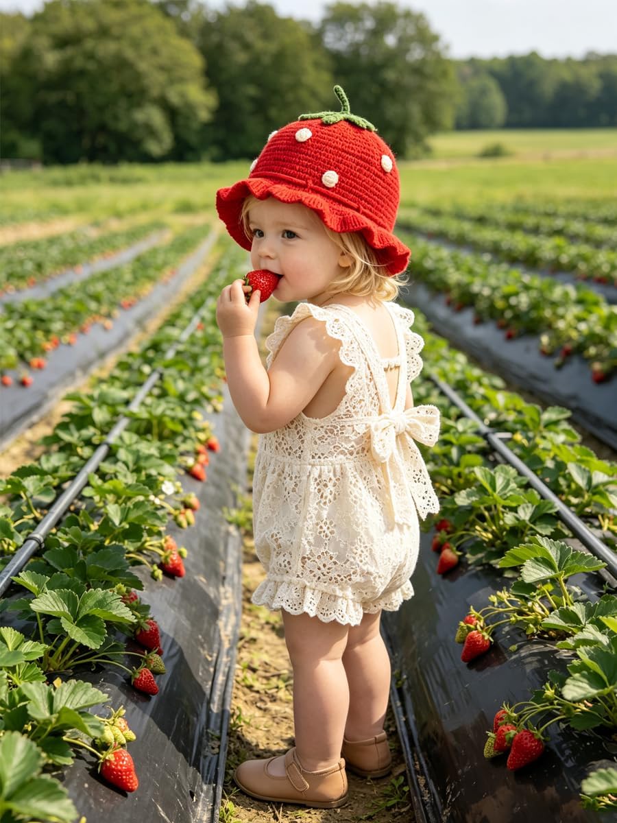 Baby Girls Knitted Strawberry Hat Strawberry Crochet Breathable Warm Hat