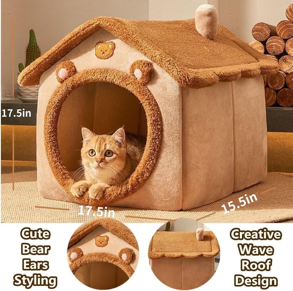 بيت سرير للكلاب، سرير قطط كبير مريح للاستخدام الداخلي والخارجي، منزل قطط لطيف قابل للطي مع وسادة قابلة للإزالة، بيت كلب ناعم ودافئ للكلاب الصغيرة من يواندهوم