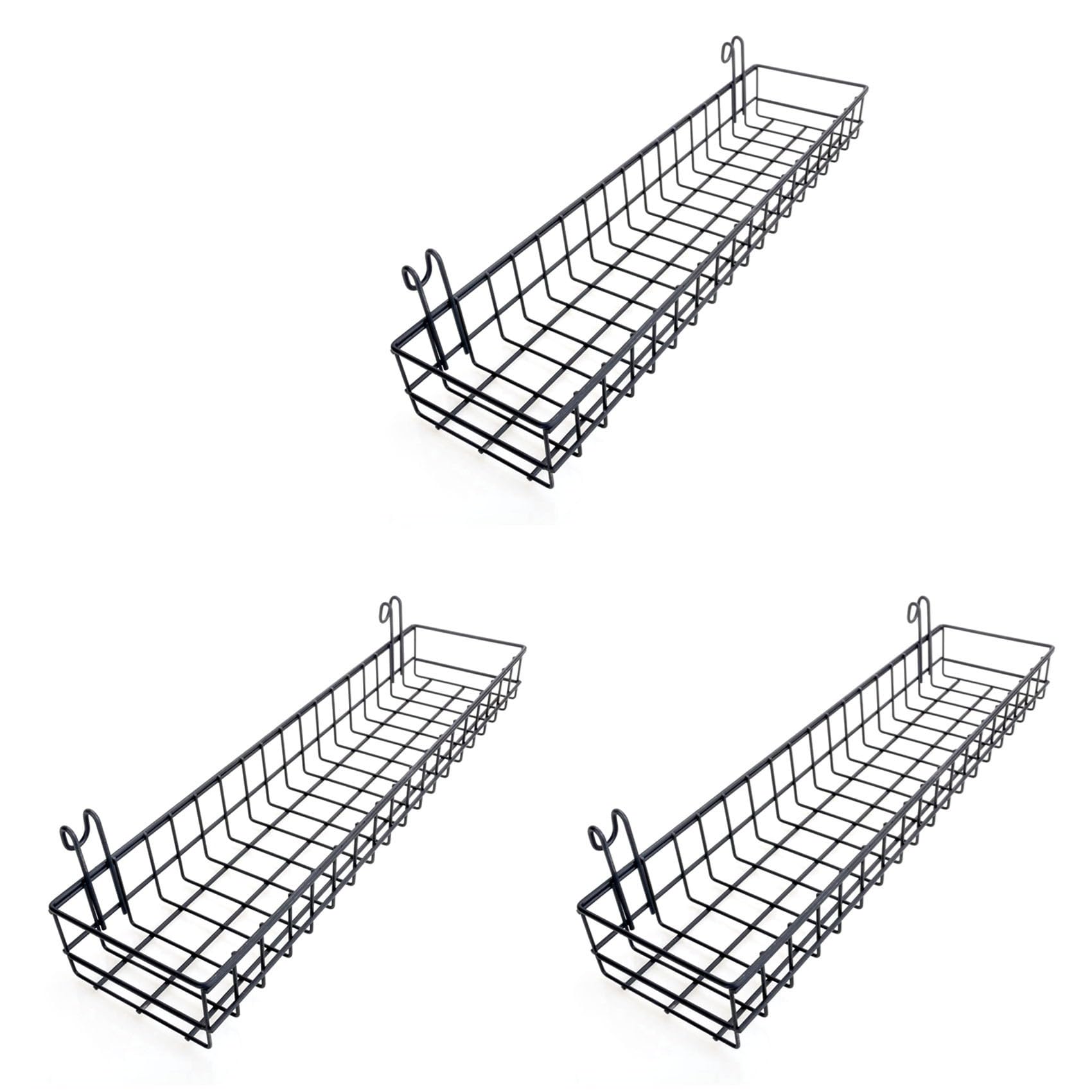 MVOSJFIE 3X Hanging Basket for Wire Wall Grid Panel, Multi-Function Wall Storage and Display Basket, 40X10X5CM, Black Painted