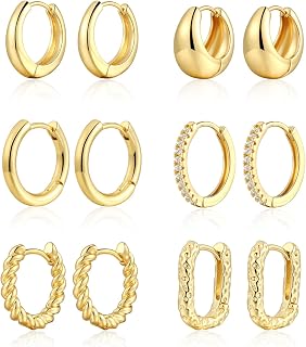 6Pairs Sargetou Gold Hoop Earrings Set for Women 14K Gold Plated Hypoallergenic Lightweight Huggie Hoops Earrings Exquisite Fashion Trendy Dainty Jewelry Gift