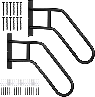2 Pack Wall Mount Handrail Metal Stairs Railing for Outdoor Step Handrails Black Safety Grab Bars for Garage, Porch, Garde...