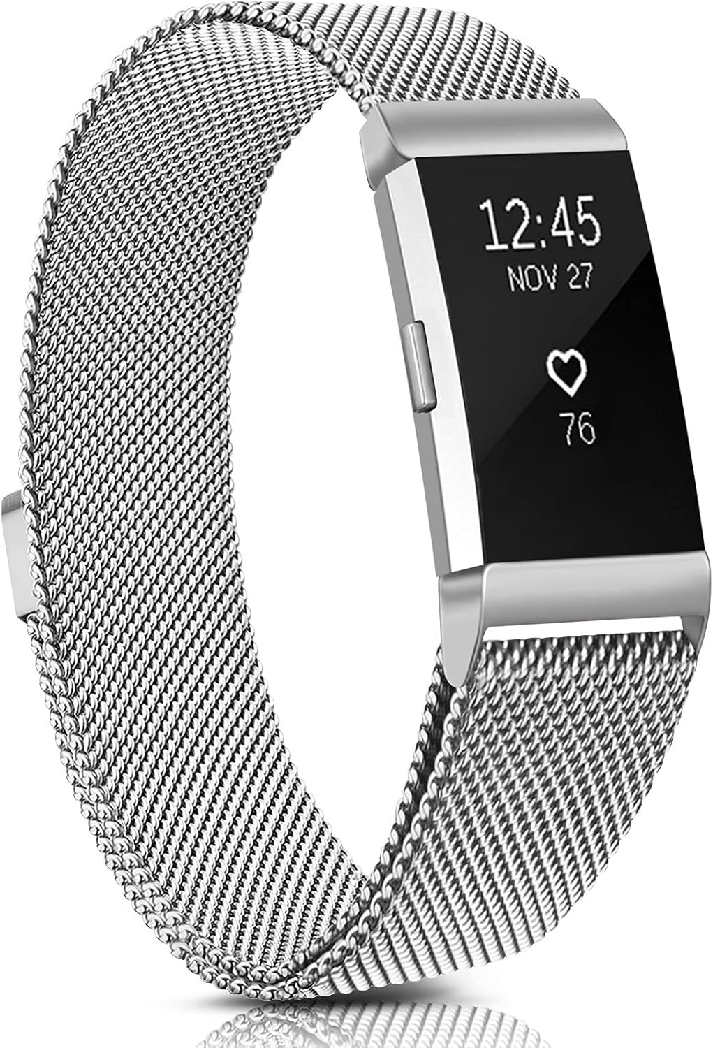 Meliya Metal Bands Compatible with Fitbit Charge 2, Stainless Steel Magnetic Lock Replacement Wristbands for Fitbit Charge 2 Women Men Small Large (Large, Silver) : Electronics