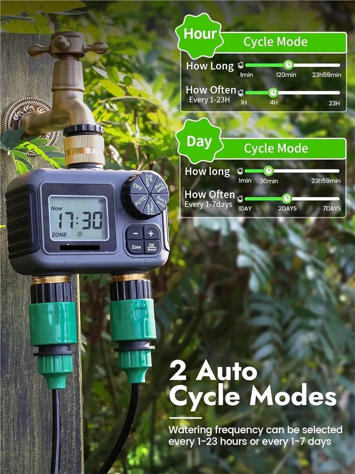 Di irrigazione intelligente con doppia uscita, timer automatico for l'irrigazione, rubinetto, programmatore for tubo flessibile for giardino e esterni