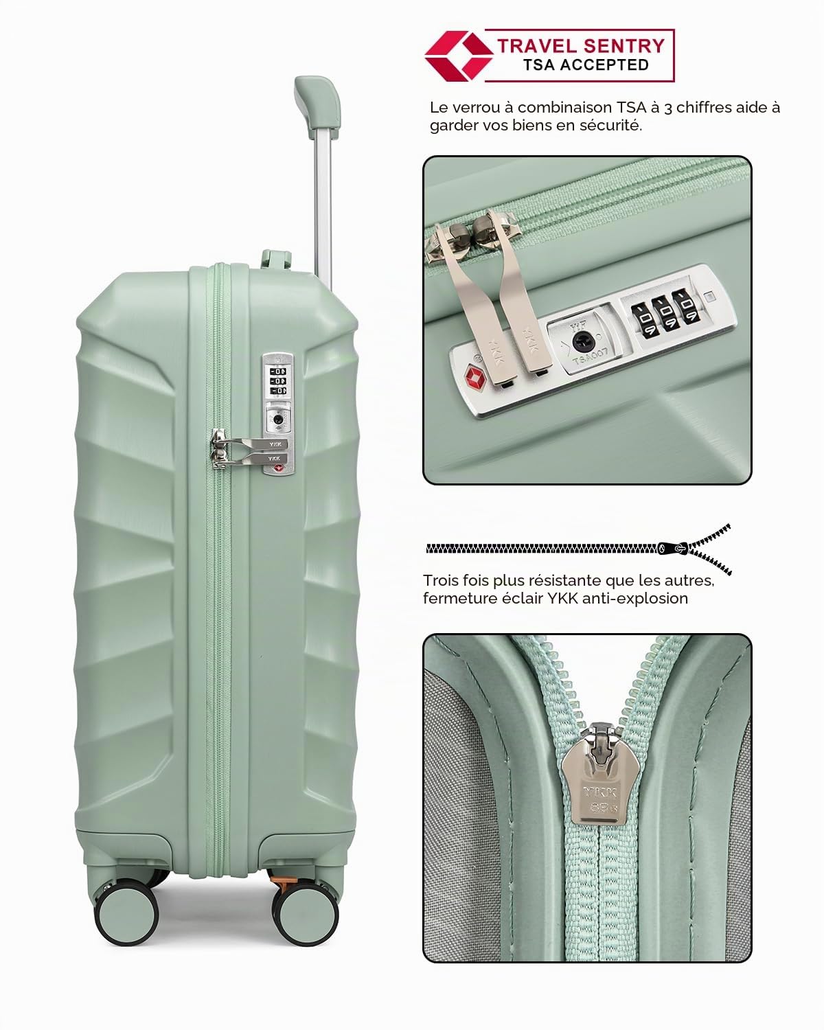 Sea choice Valise Rigide Cabine 55x40x20cm 3 Pièces Valises Légère ABS Durable avec Serrure TSA et Roues à 360° Trolley Voyage avec Trousse de Toilette et Sacs de Voyage