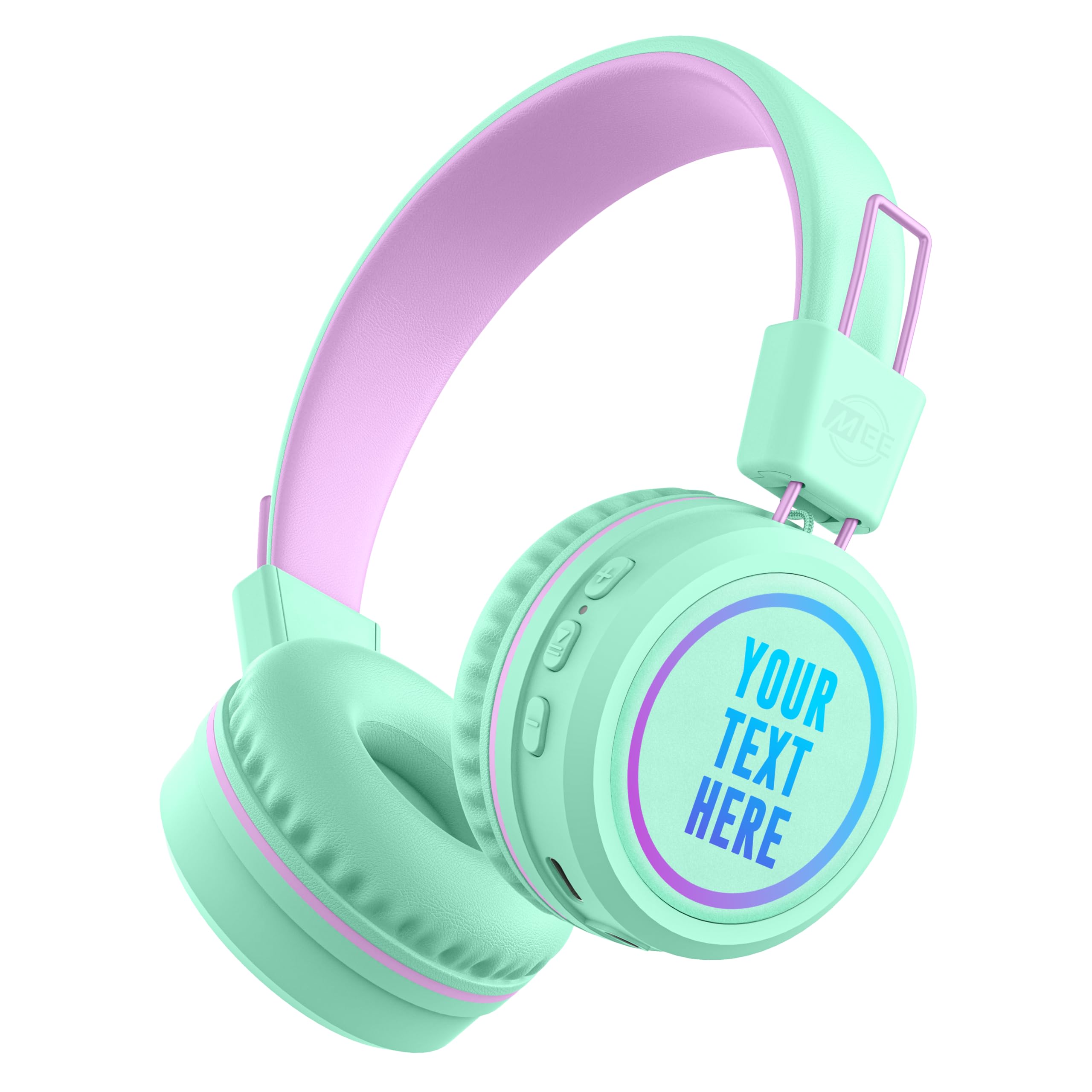 MEE audio KidJamz KJ55BT Personalized Bluetooth Wireless Safe Listening Headphones for Kids w/Custom LED-Backlit Design, Volume Limiter, Microphone; Kids Headset for School/iPhone/iPad/Tablet (Mint)