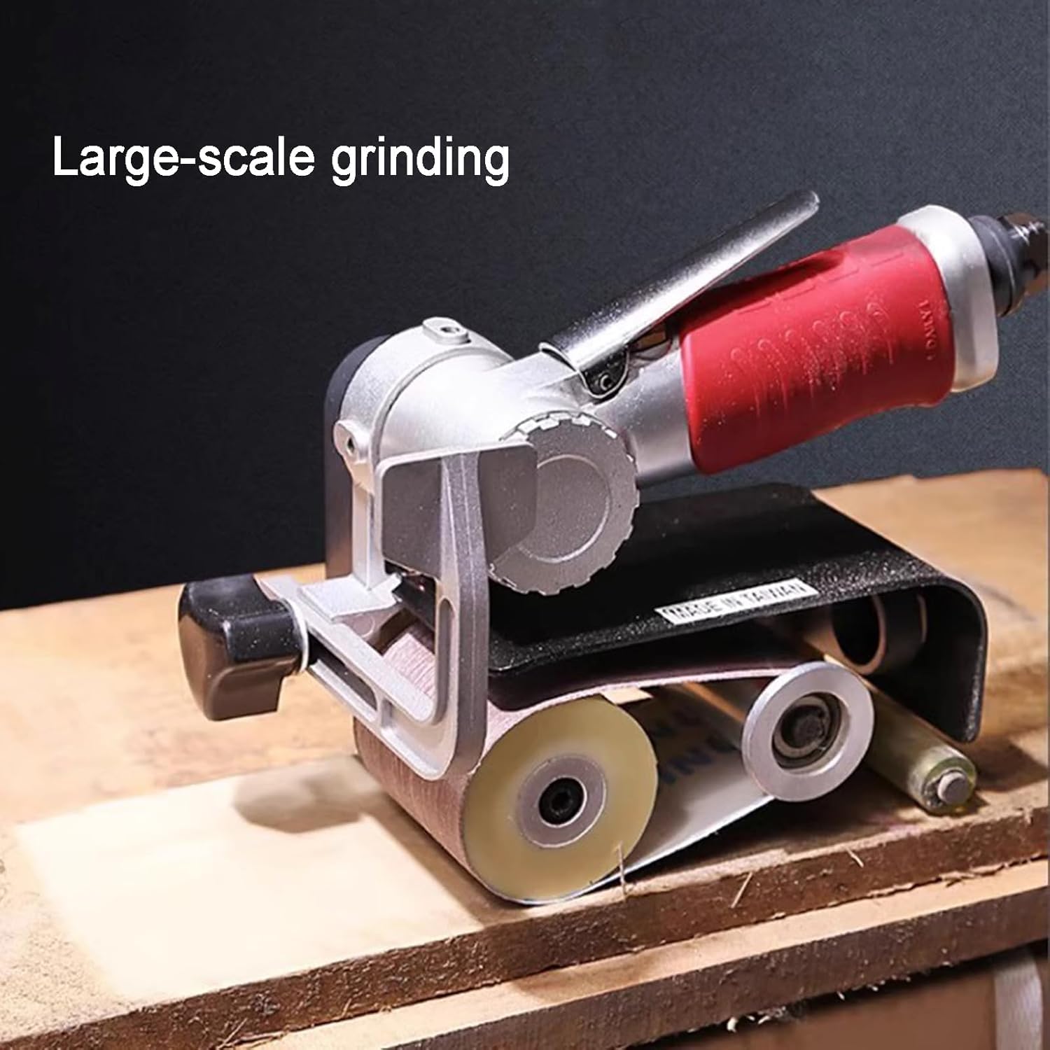 Lijadora neumática de Banda con Rodillos - Máquina de Lijado Manual, 7000 RPM, ángulo de Mango Ajustable para Madera, Metal y Aluminio.
