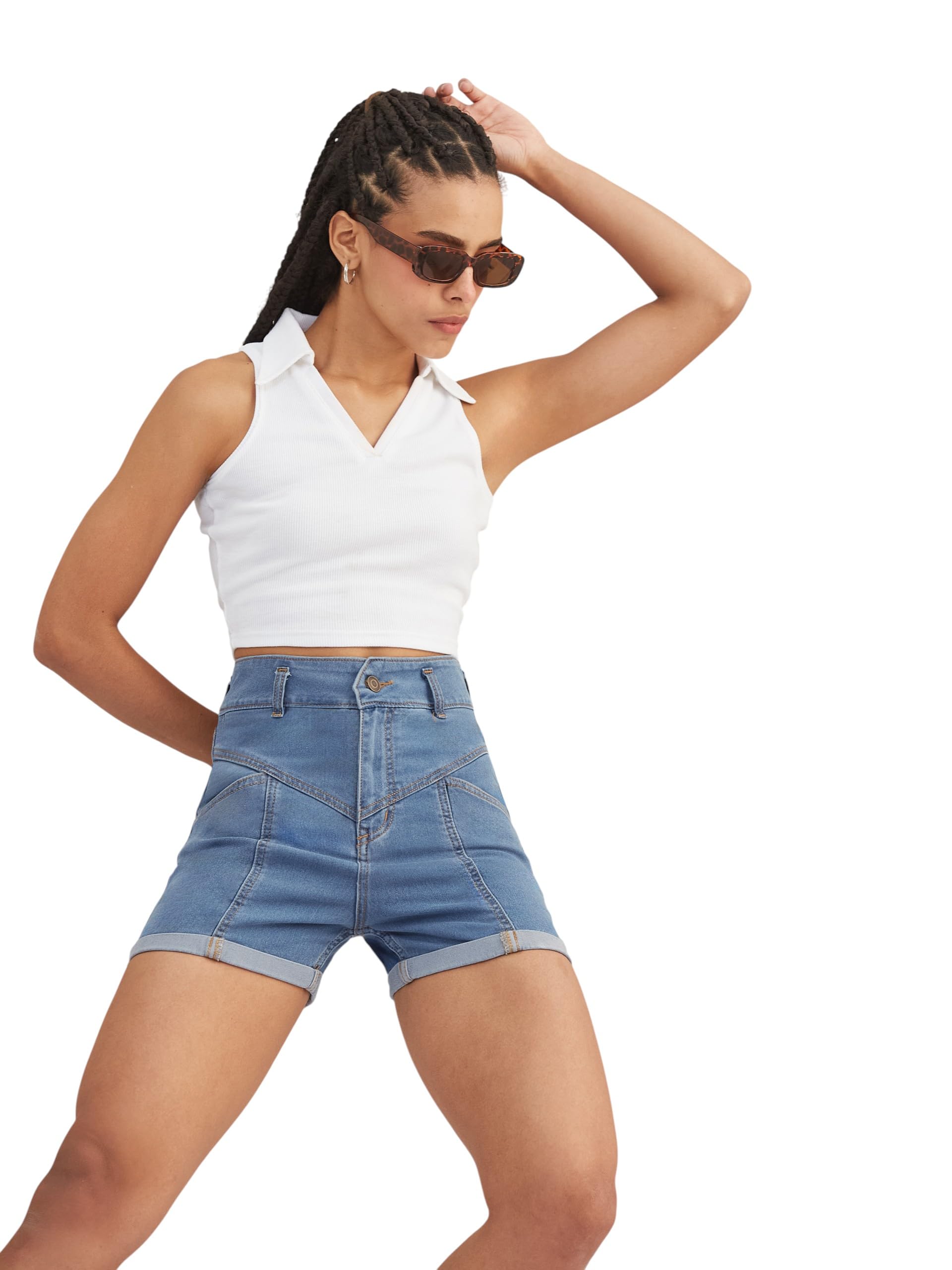 dolce crudo Women's Relaxed-Fit High-Rise Stretchable Denim Shorts-picture-20