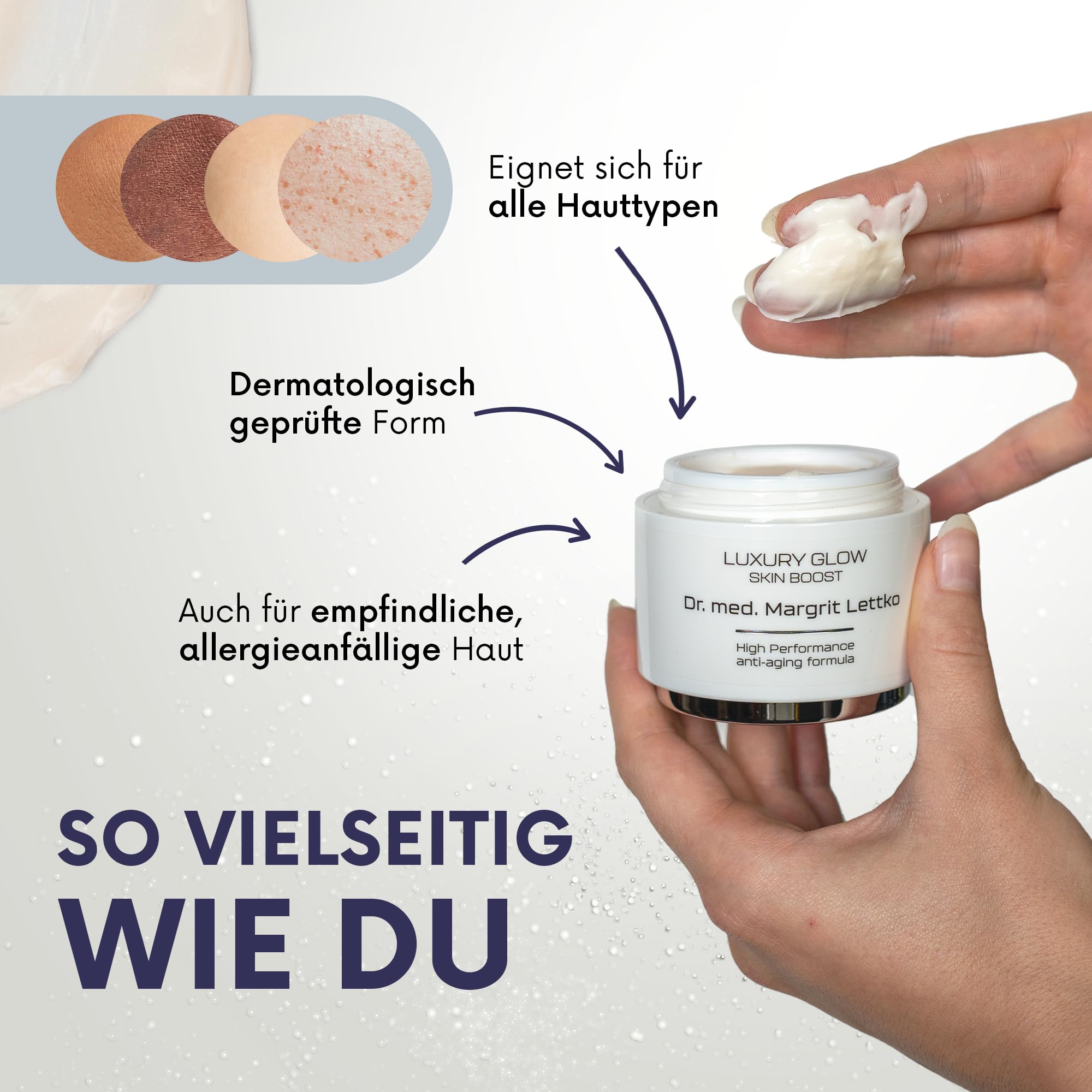 EFFECTXMED – Luxury Glow Skin Boost Anti-Falten Creme 50ml – Hochwirksame Nachtcreme Feuchtigkeitscreme mit pflanzl. Extrakten entwickelt von Dr. Margrit Lettko– Medizinische Anti-Aging Gesichtscreme
