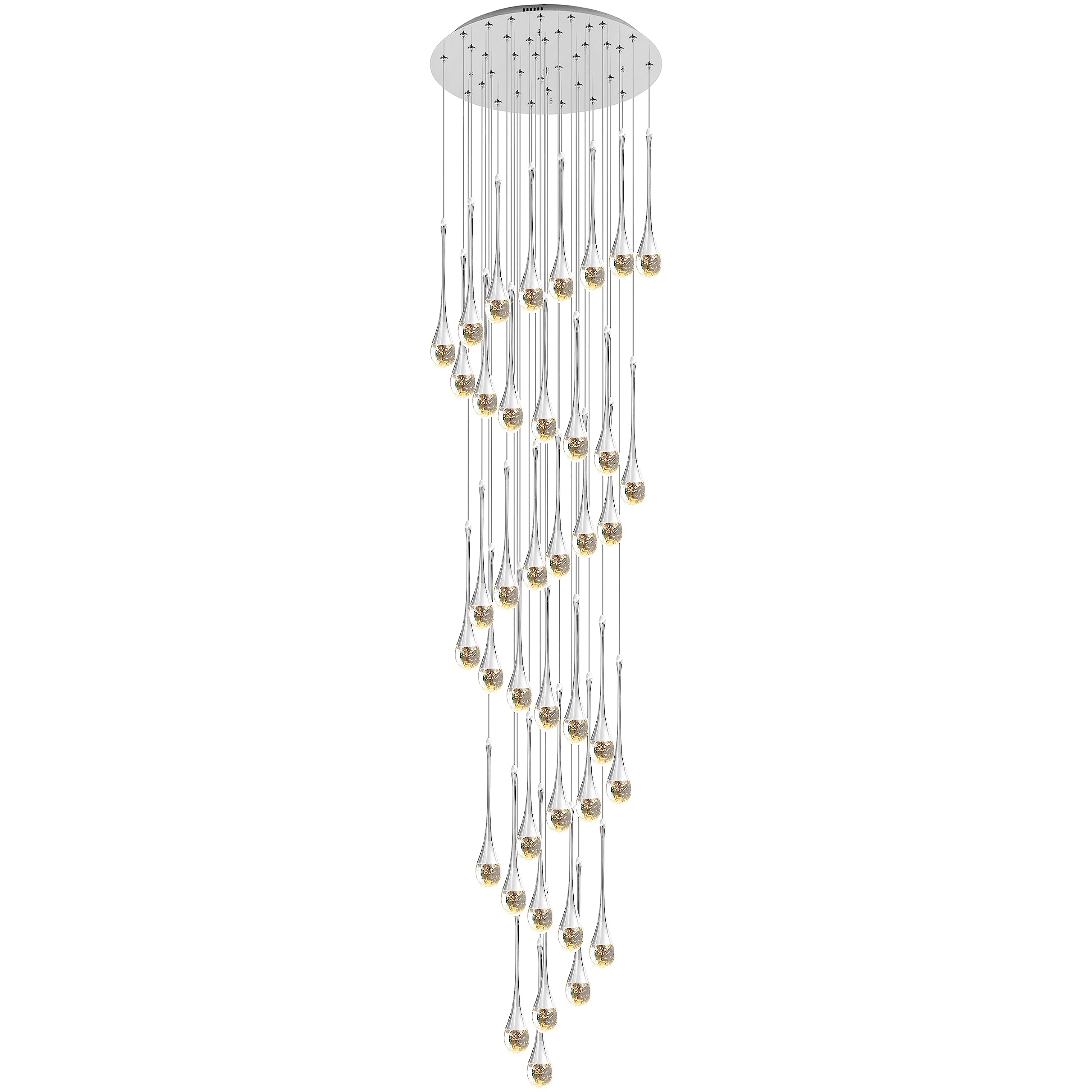 FYZDLAOR 40-Light High Ceiling LED Chandeliers 19fts (6Meters) Modern Raindrop Spiral Crystal Pendant Lights 3CCT Dimmable Dome Long Chandelier for Entryway Stairwell Lighting Fixture