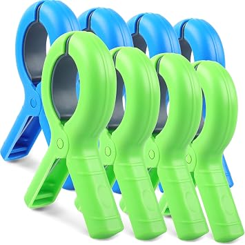 8 Pcs Beach Towel Clips for Sun Loungers, Large Towels Peg with Silicone Pads for Sunbed, Towel Pegs for Sun Lounger, Beach Pegs Sunbed Clips for Towel Pool Chairs and Washing Line Accessories