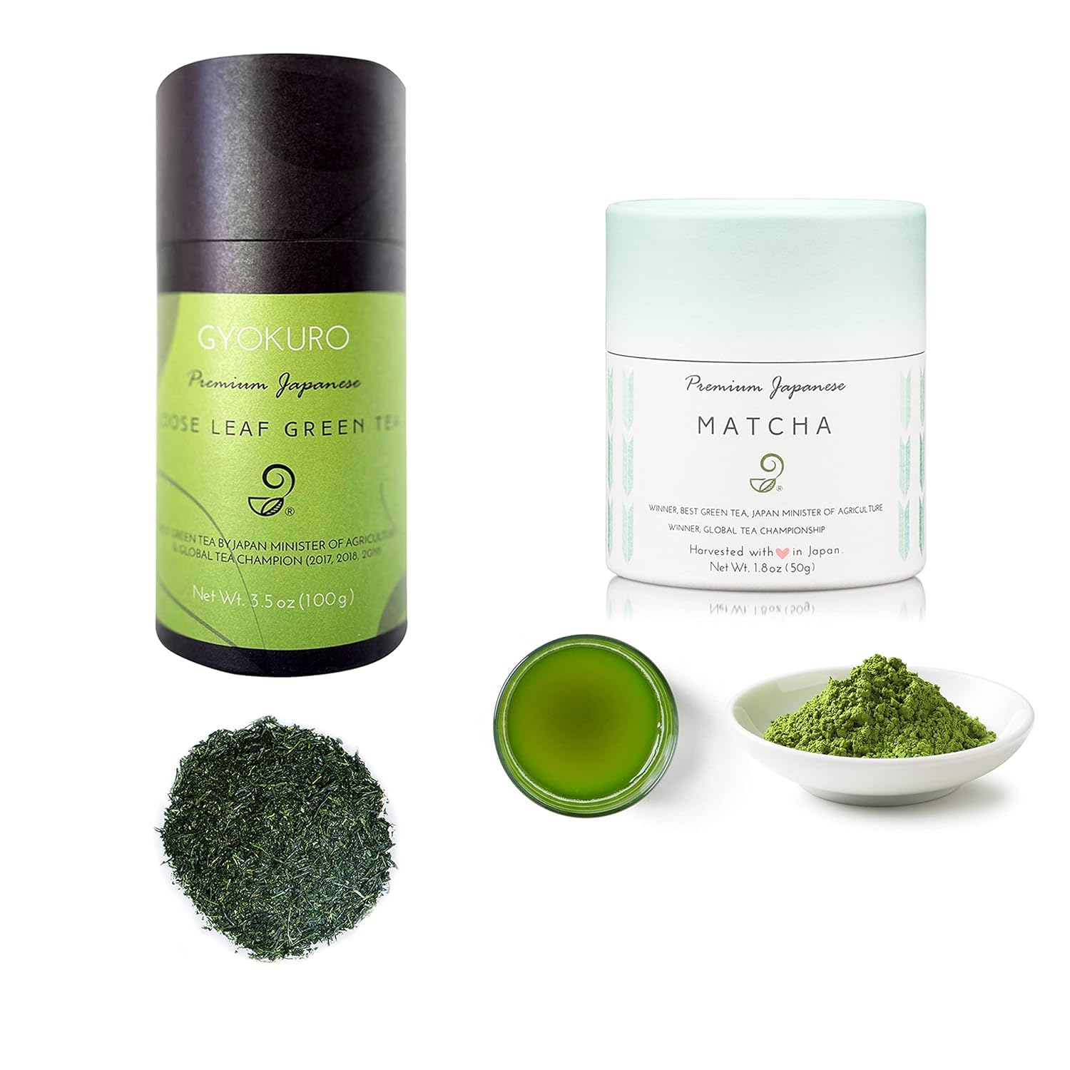 Matcha and Gyokuro Tea Assortment from Japanese Green Tea Co Single Origin All-Natural Japanese Tea Set Non-GMO No