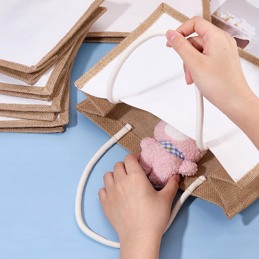 DICOSMETIC 22 Stück Leinen Tragetaschen Blanko Jute Taschen Mit Griff 21x32x13cm Wiederverwendbare Weiße Strand Taschen Für Einkauf Brautjungfern Hochzeit Geschenke DIY Basteln