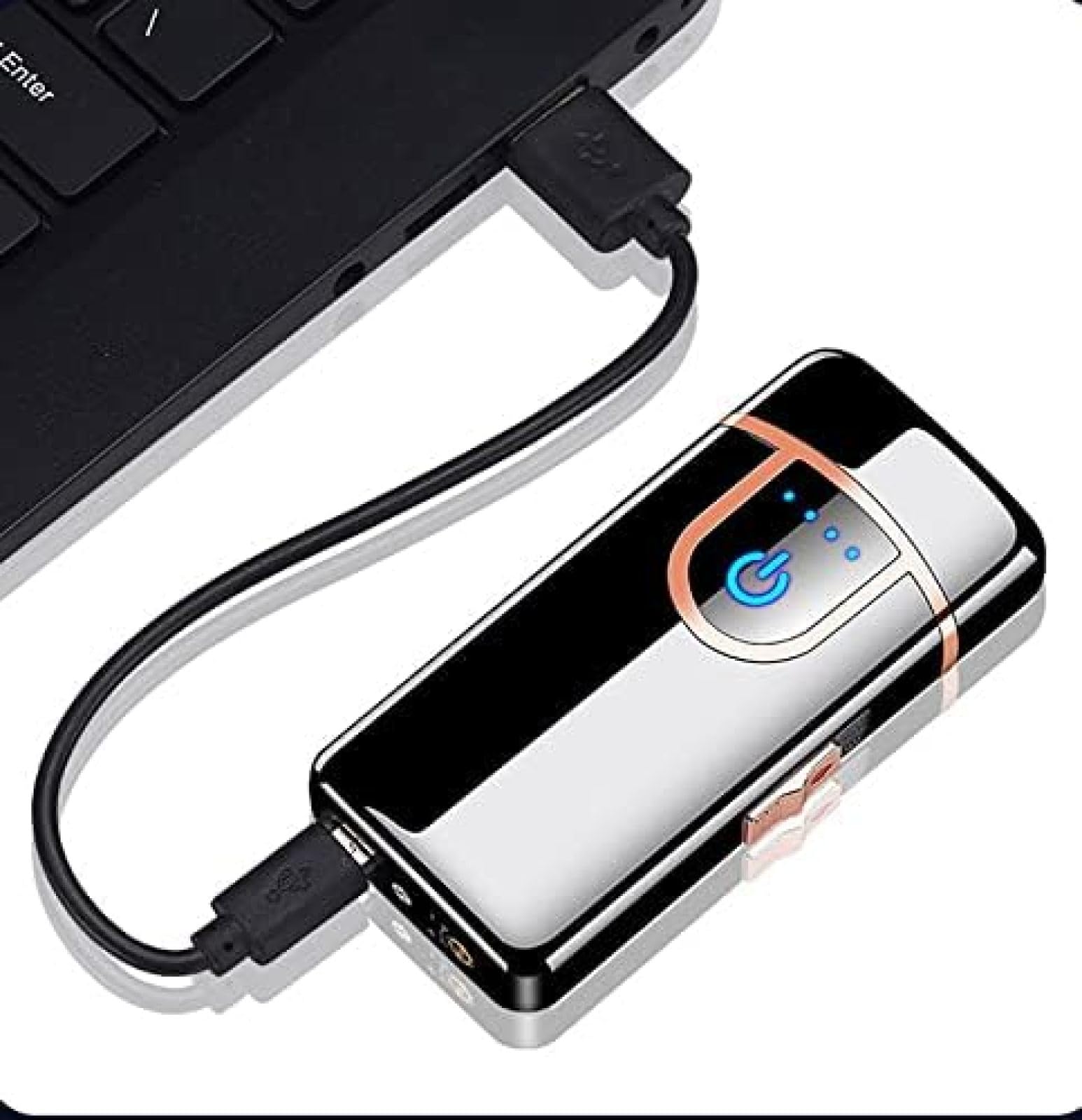 Briquet Électrique, Rechargeable Au Butane, Coupe-Vent, Plasma, Portable, Rechargeable par USB avec Affichage LED, Briquet 2 en 1 pour Feu, Barbecue,Argent,bonny369