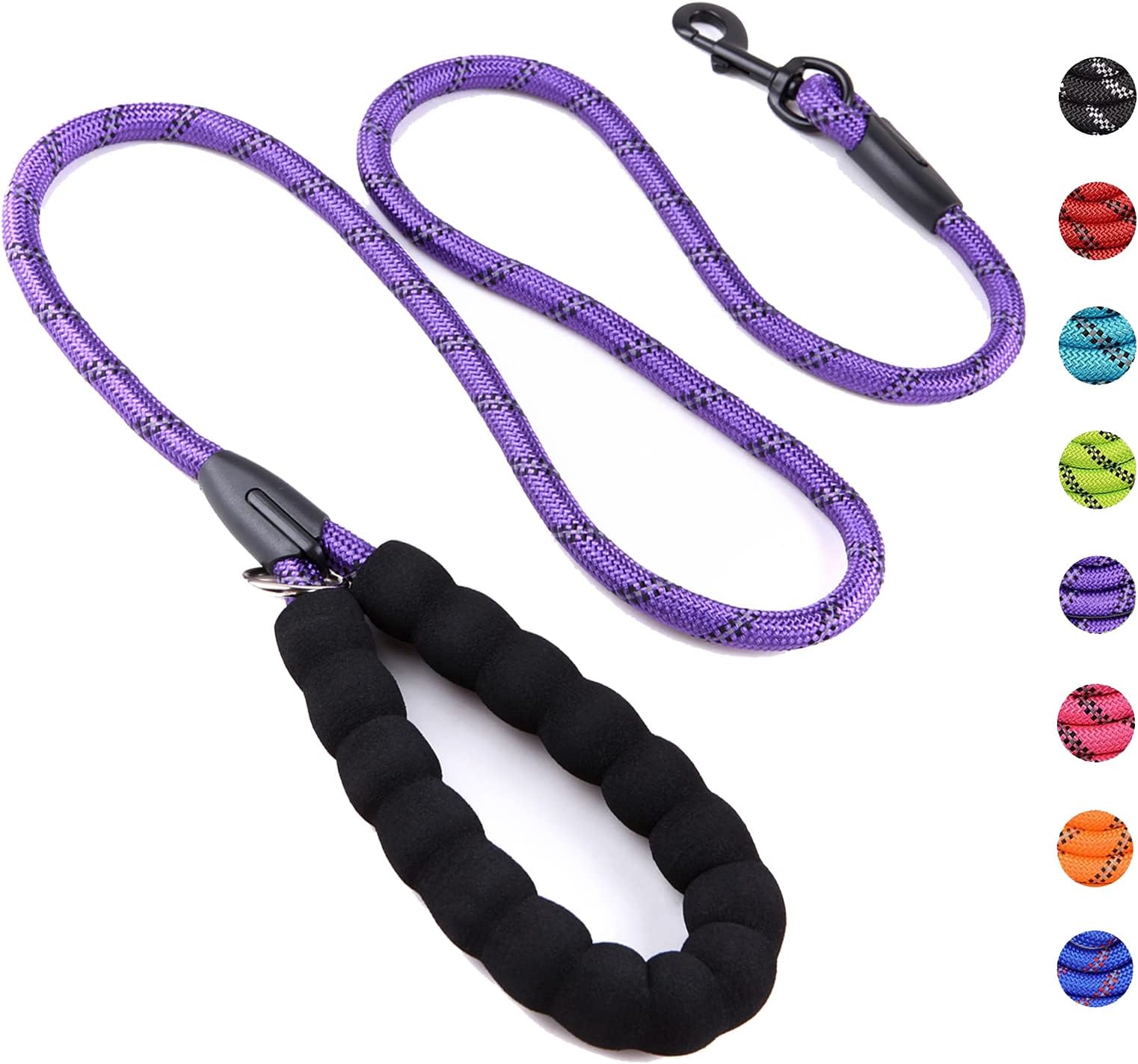 Rope Dog Lead with Soft Padded Handle, Anti Pull Highly Reflective Threads Strong Dog Leash for Small, Medium and Large Dogs (6-FT, Purple)