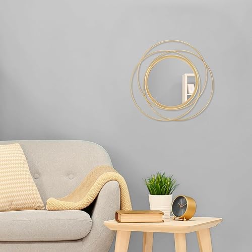 Miniatura 3 de Espejo circular de arte dorado para pared con marco de alambre de metal de hierro, espejo de pared para decoración del hogar, sala de estar,