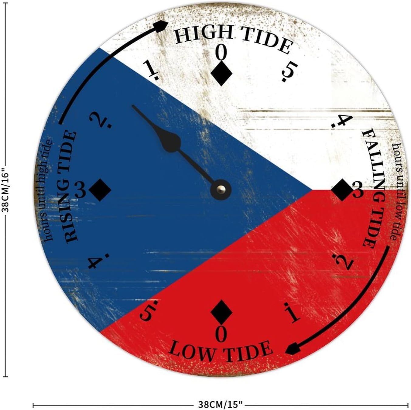 Vintage Czech Republic National Flag Tide Clocks Czech Republic Wood Tidal Clock with High Tide Low Tide 15" Wall Hanging Art Tide Movement Clock for Living Room Farmhouse Home Decor