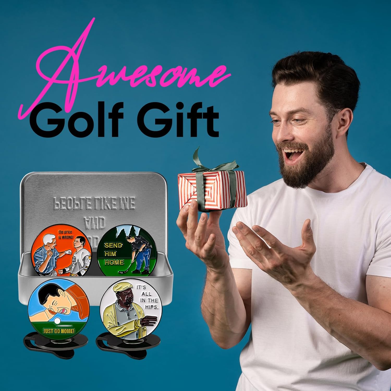 Golf Ball Markers Gift Set - Funny Golf Gifts for Men and Women Golfers (Happy) - Image 2