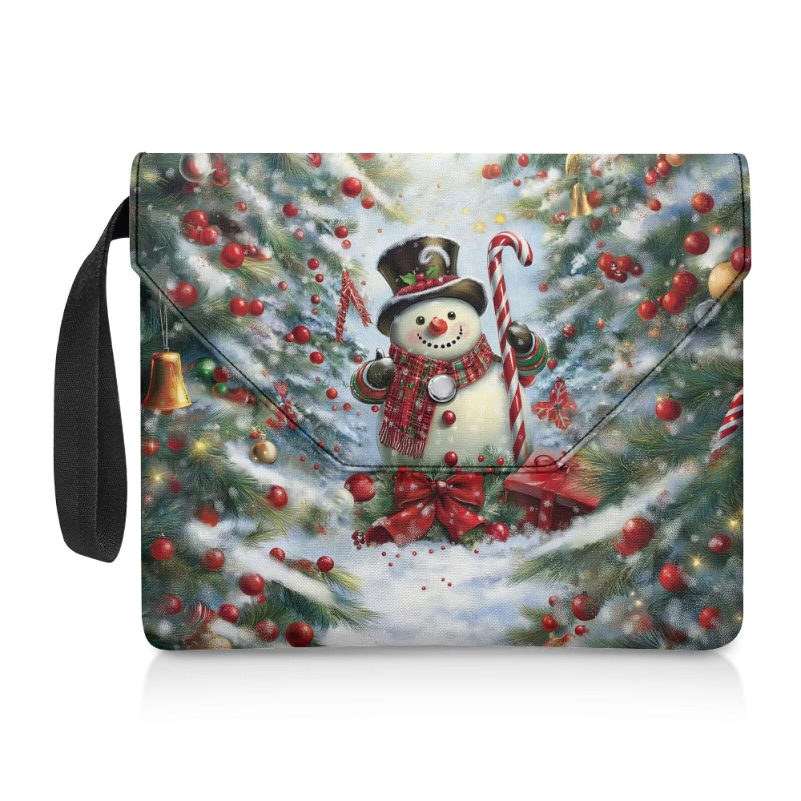 ZIATUBLES Christmas Tree Snowman Print Book Sleeve Books Protector Covers Button Closure Paperback Book Pouch 30x24 CM Large Capacity Carrying Case for Books Lover