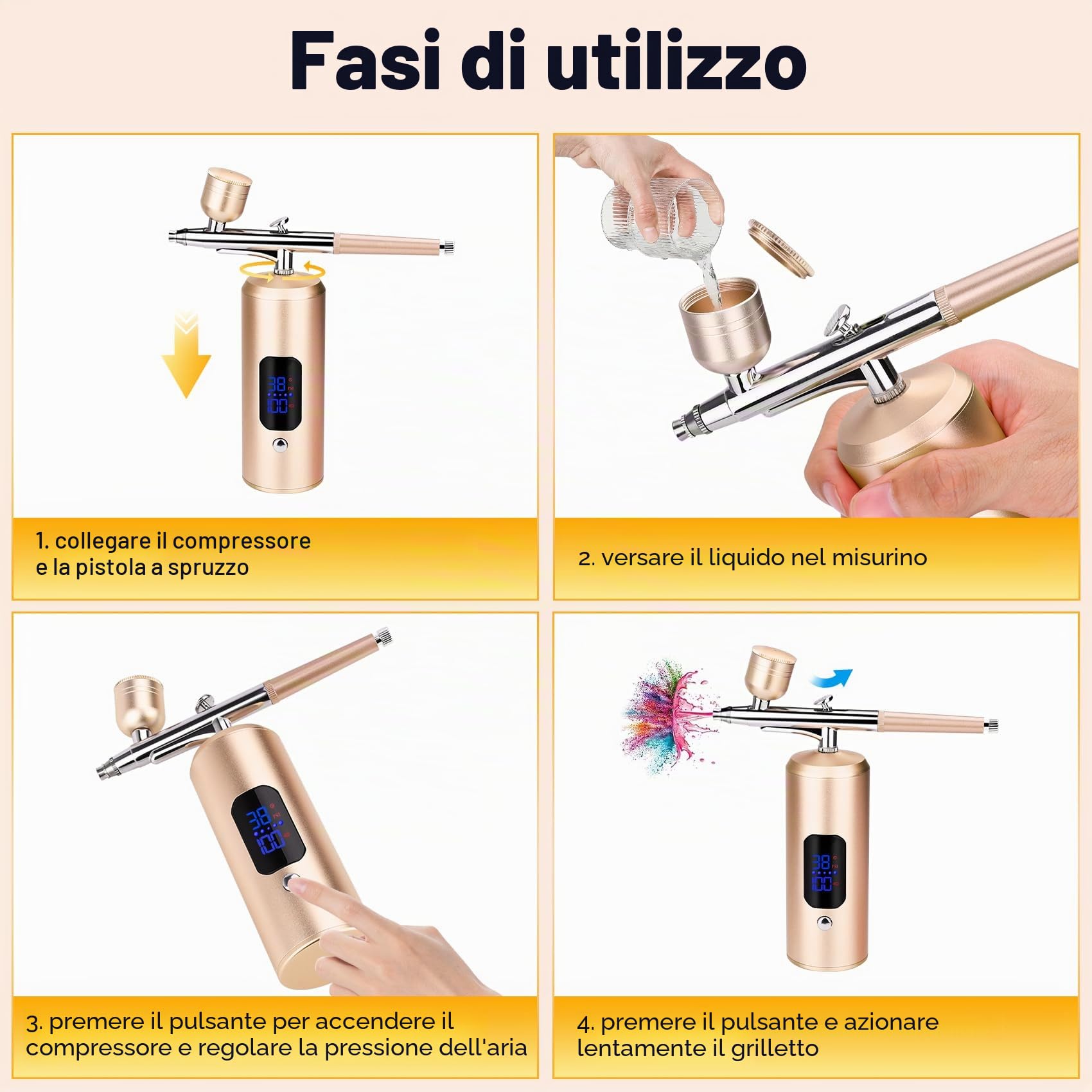 Daakro Set aerografo, pistola a spruzzo con compressore 38 PSI senza fili, mini aerografo cosmetico ricaricabile, decorazione per torta