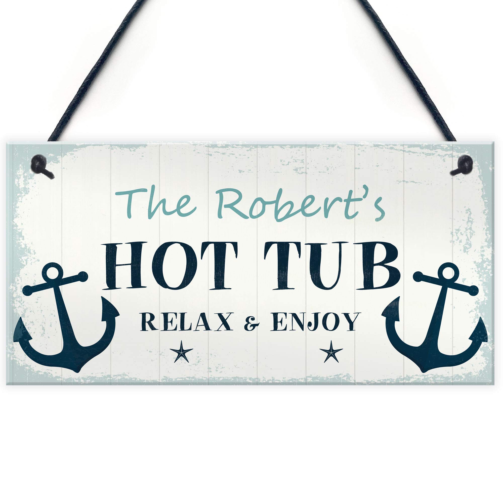 Red Ocean Nautical Theme Hot Tub Sign Hanging Plaque Personalised Hot Tub Garden Sign