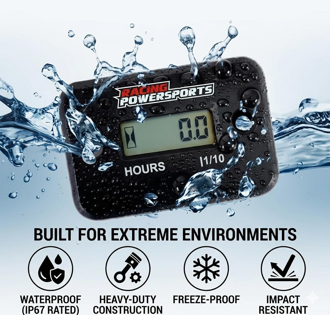 RacingPowerSports Digital Hour Meter Motorcycle ATV Snowmobile Marine Dirt Bike (Black)