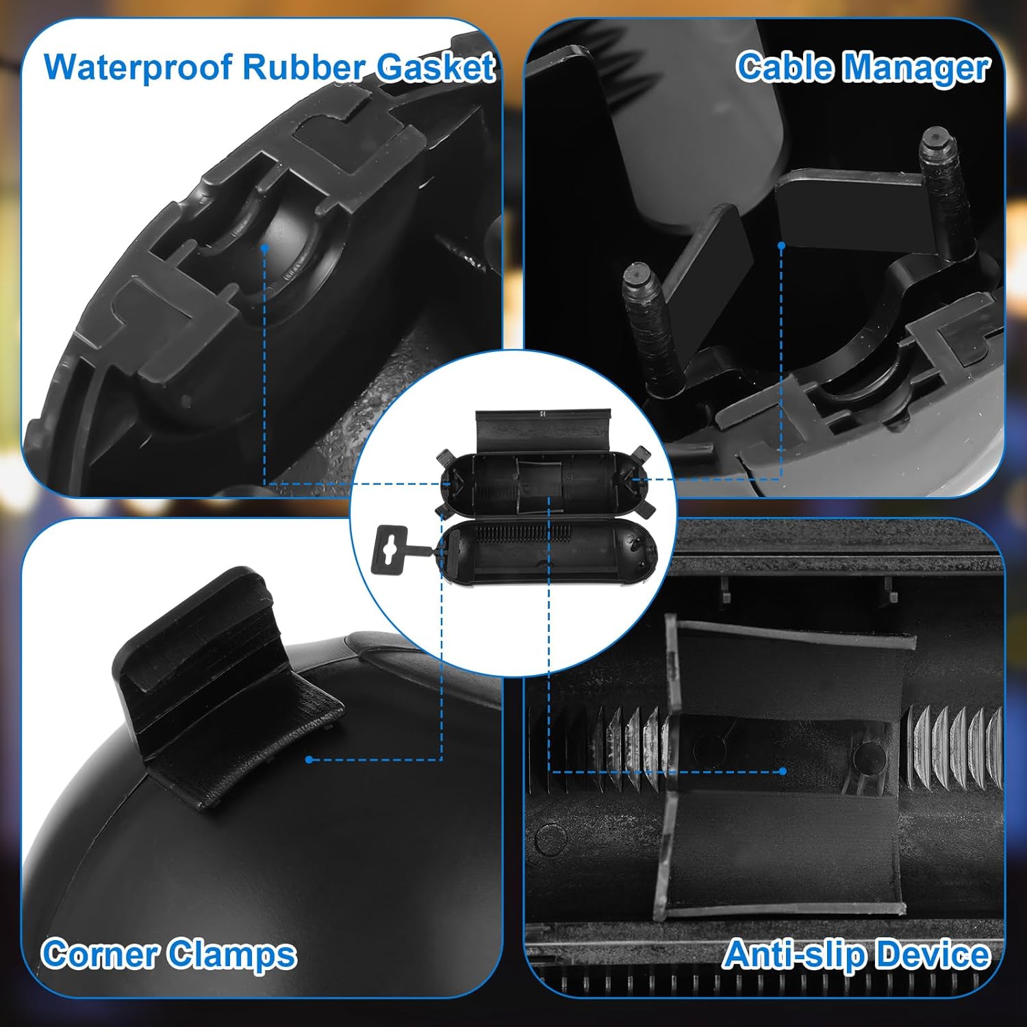 3 Pack Outdoor Extension Cord Cover Waterproof 3 ft 3 Prong and Extension Cord Cover with 4 Seal Catches for Awg 12/14/16 Weatherproof Capsule Protector for Holiday Lights(Black)