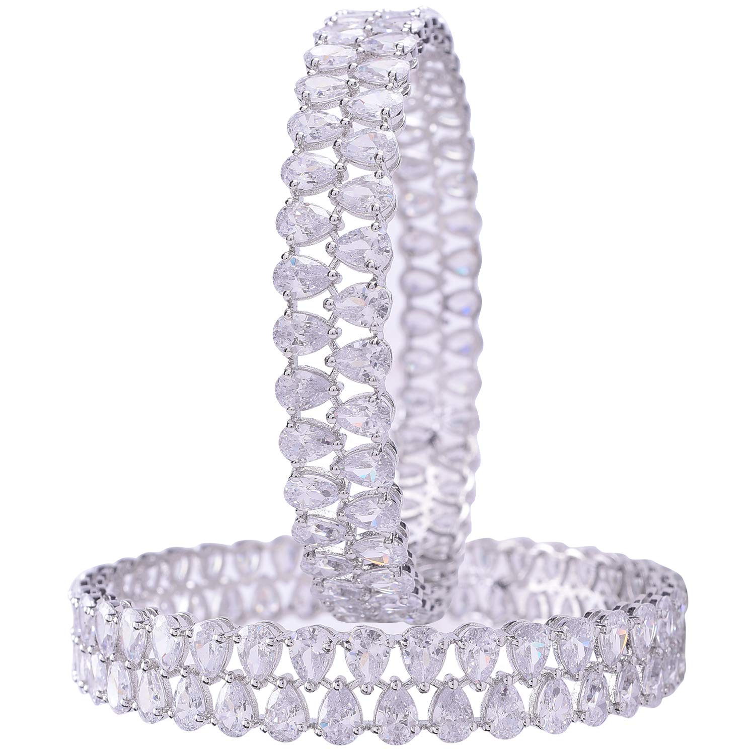 Ratnavali Jewels Silver Plated White American Diamond Fashion Jewelry Bangle for Women RVA530W-2.4 (B07RL8NM94) Amazon Price History, Amazon Price Tracker