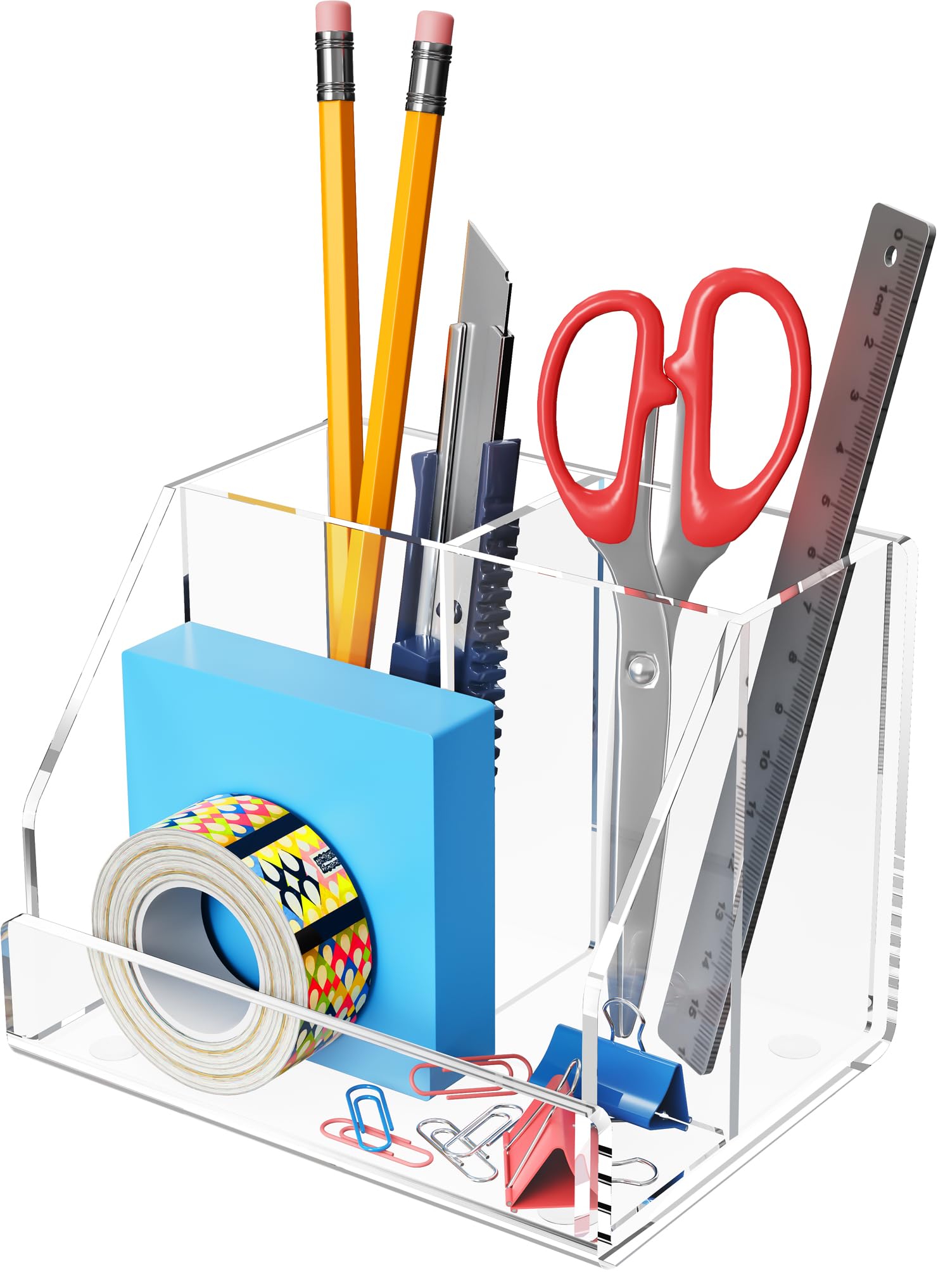 Lumanman Pen Holder, Clear Pen And Pencil Holder for Desk, Acrylic Desk Organizer with 3 Compartments for Desk Accessories, Pencil Organizer for Home, Office and School, 5.1