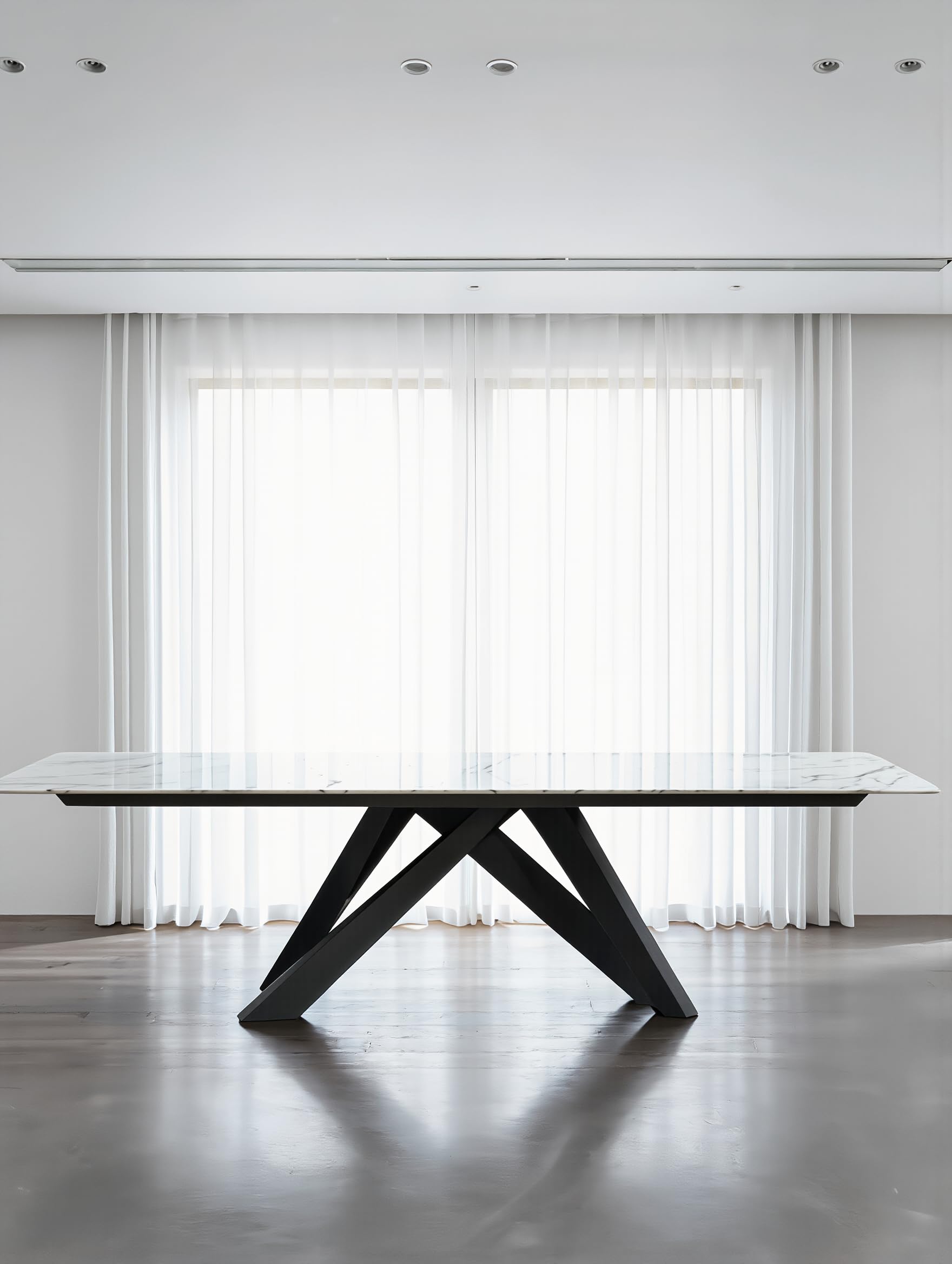 Tavolo Allungabile SAHARA NOIR 160-240 cm – Piano Ceramica Gres Porcellanato Effetto Marmo Antigraffio – Gambe Incrociate Ferro Verniciato – 2 Prolunghe Integrate 40 cm – 6-10 Posti (Alpine white)