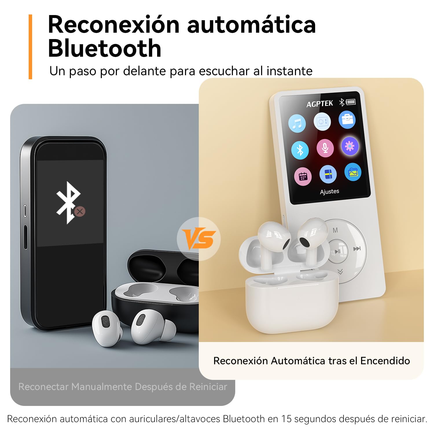 64GB Reproductor MP3 Bluetooth 5.3 con Caja, AGPTEK MP3 Player, Reproductor MP3 Deportivo Portátil, 1.8" Pantalla de 70H de Reproducción, MP3 de Niños Radio FM, Blanco