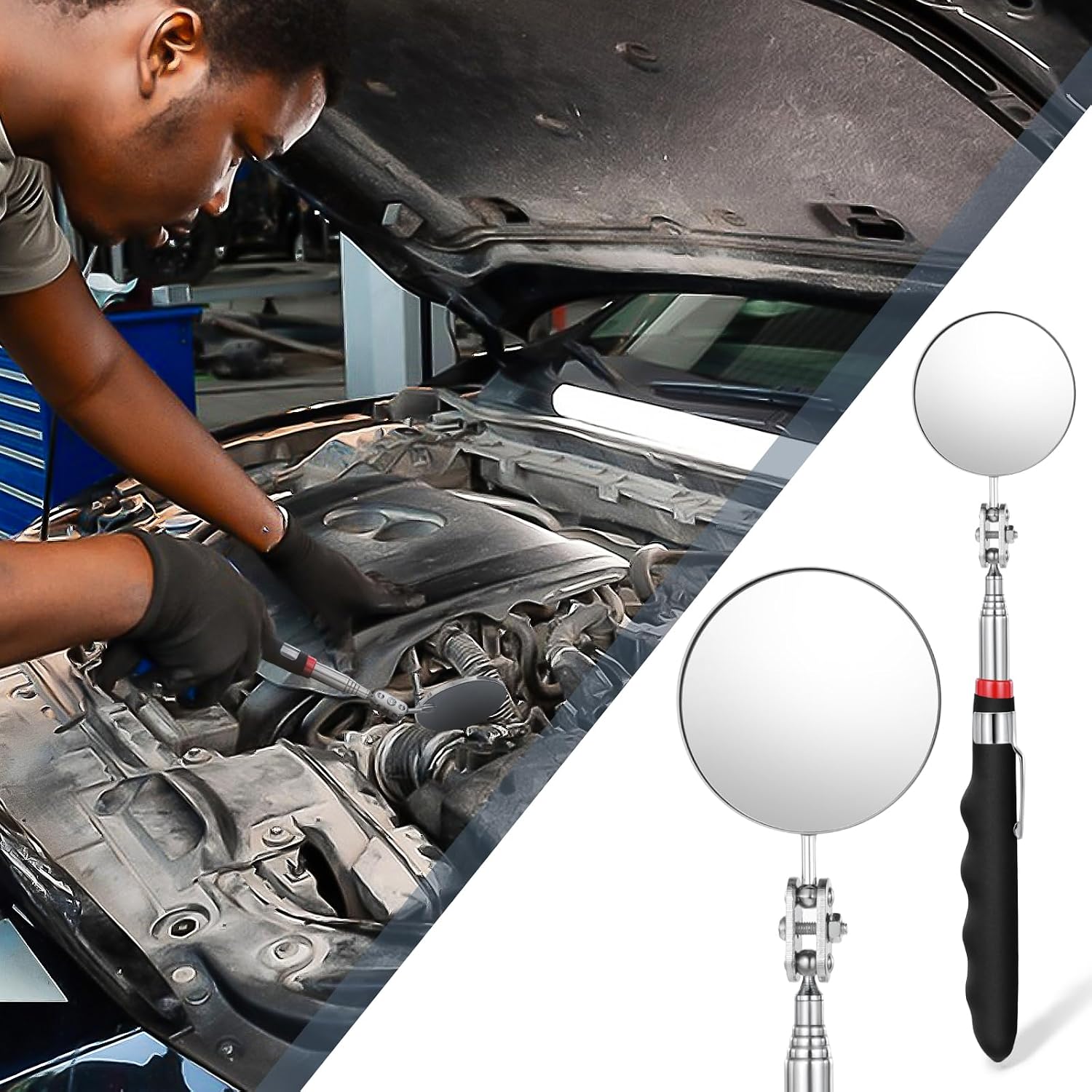 6 Pcs Telescoping Inspection Mirror 360 Rotation Round Inspection Mirrors Flexible Circular Inspection Mirror with Extended Handle for Checking Vehicle Condition