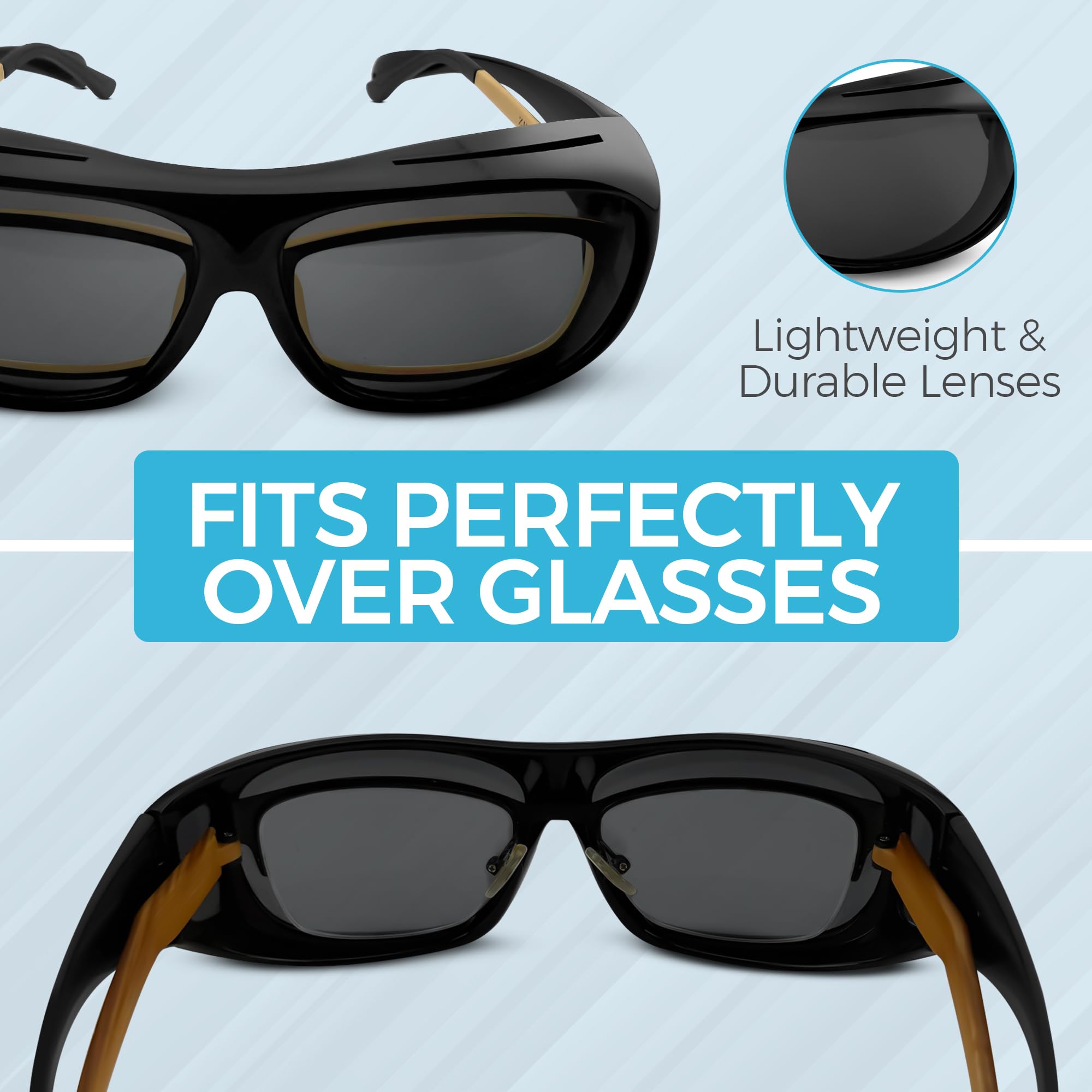 Lunettes de soleil polarisées pour chirurgie de cataracte - Lunettes de protection intégrale UV400 - S'adapte sur les lunettes - Anti-éblouissement, légères et durables