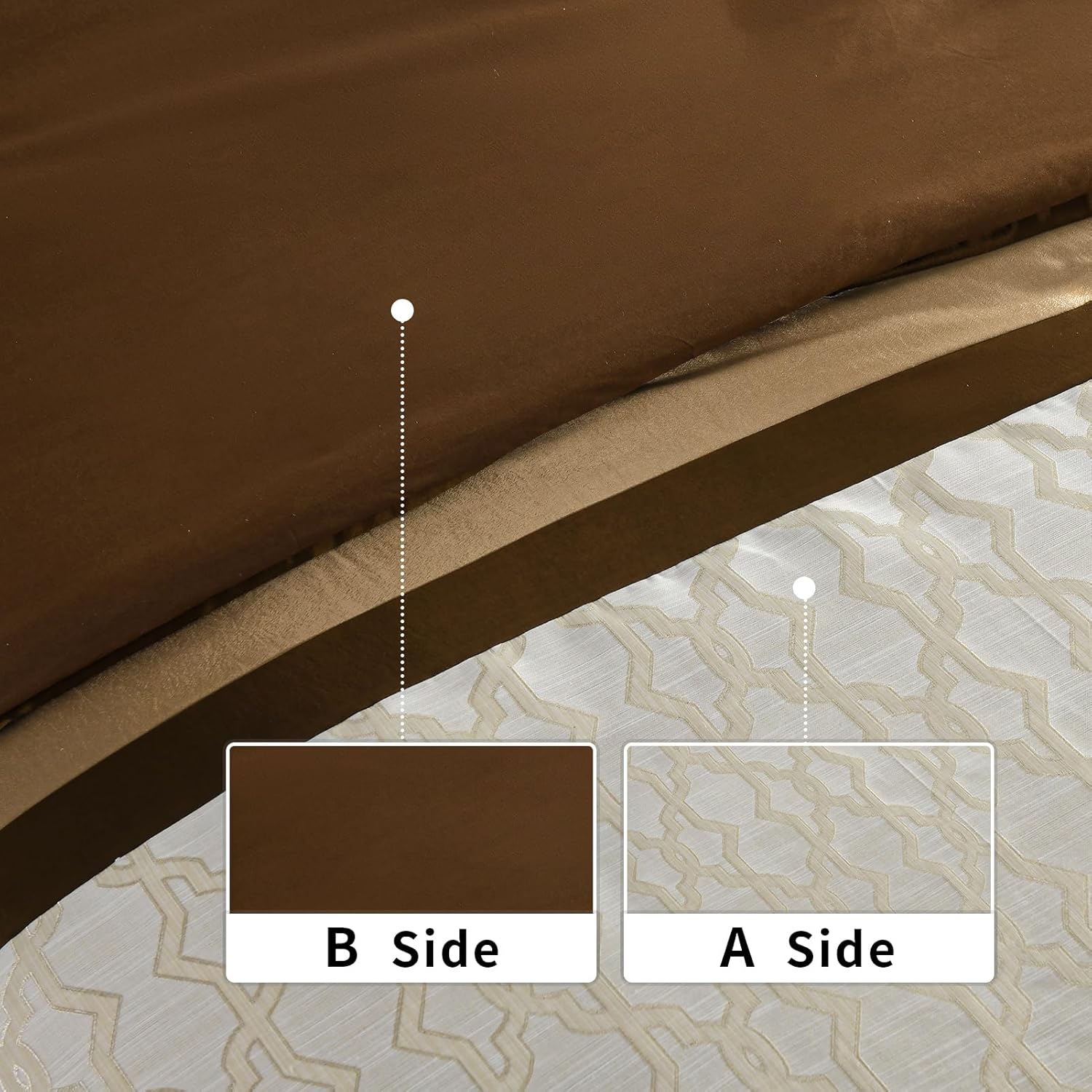 Bedduvit Luxury 7 Piece Bed in Bag Queen - Elegant Jacquard Design Thick Queen Comforter, Chic Genuine Patchwork Striped Bedding Comforter Sets with Bed Skirt, Decorative Pillows, Shams, Brown/Beige