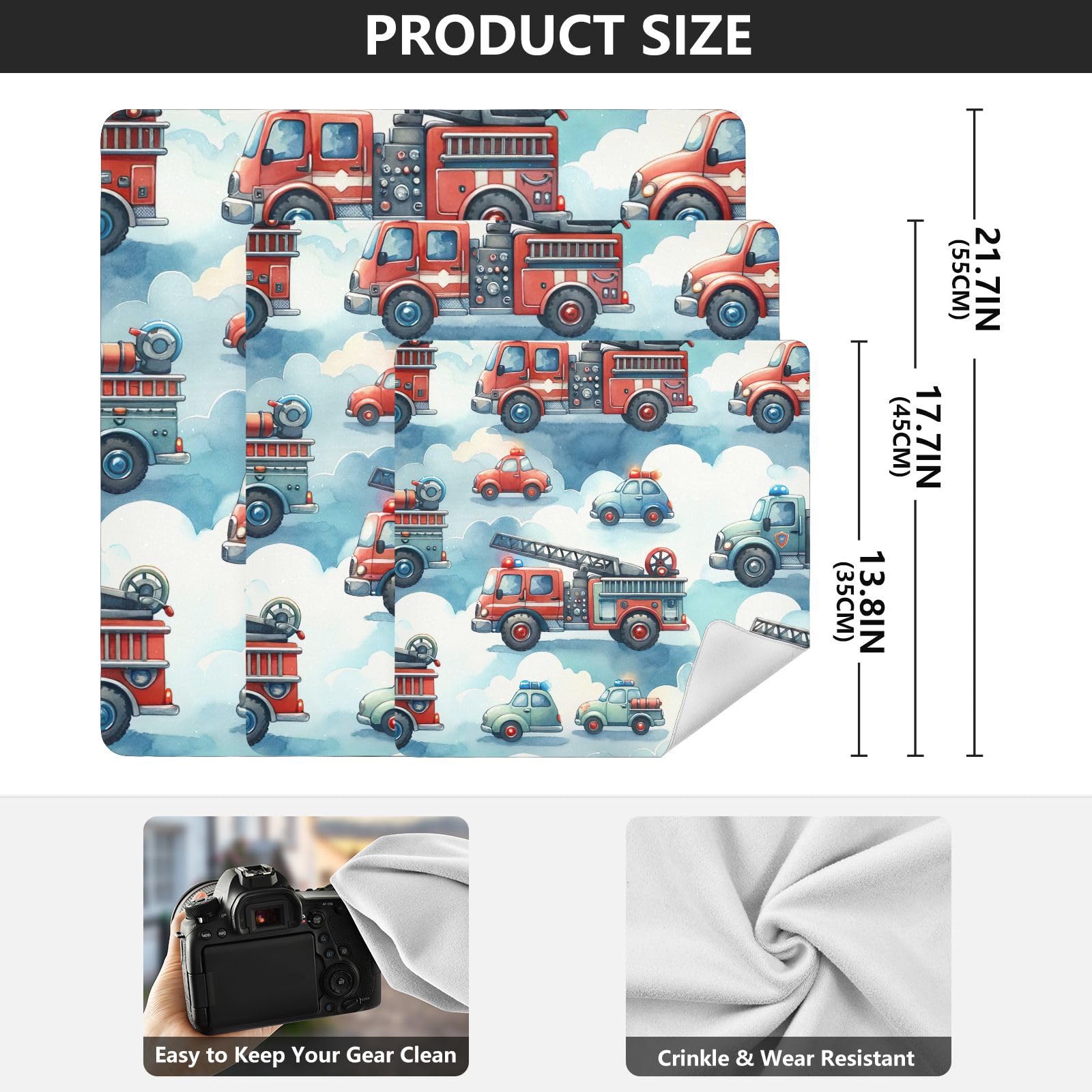 ODAWA Self-adhesive Magic Cloth Makeup Bag 21.7 In, Cute Firefighter Trucks Changeable Capacity Cosmetic Bag, Easy-Storage Magic Cloth for Camera Tablet Laptop