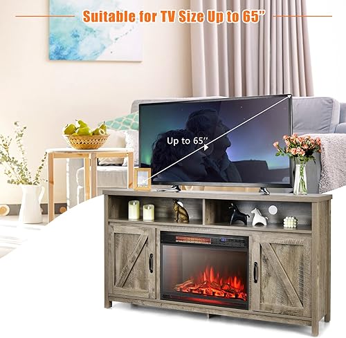 Miniatura 5 de Tangkula Soporte eléctrico para TV con chimenea, para televisores de hasta 65 pulgadas, con chimenea sintética empotrada de 25 pulgadas y 1350 W, 3