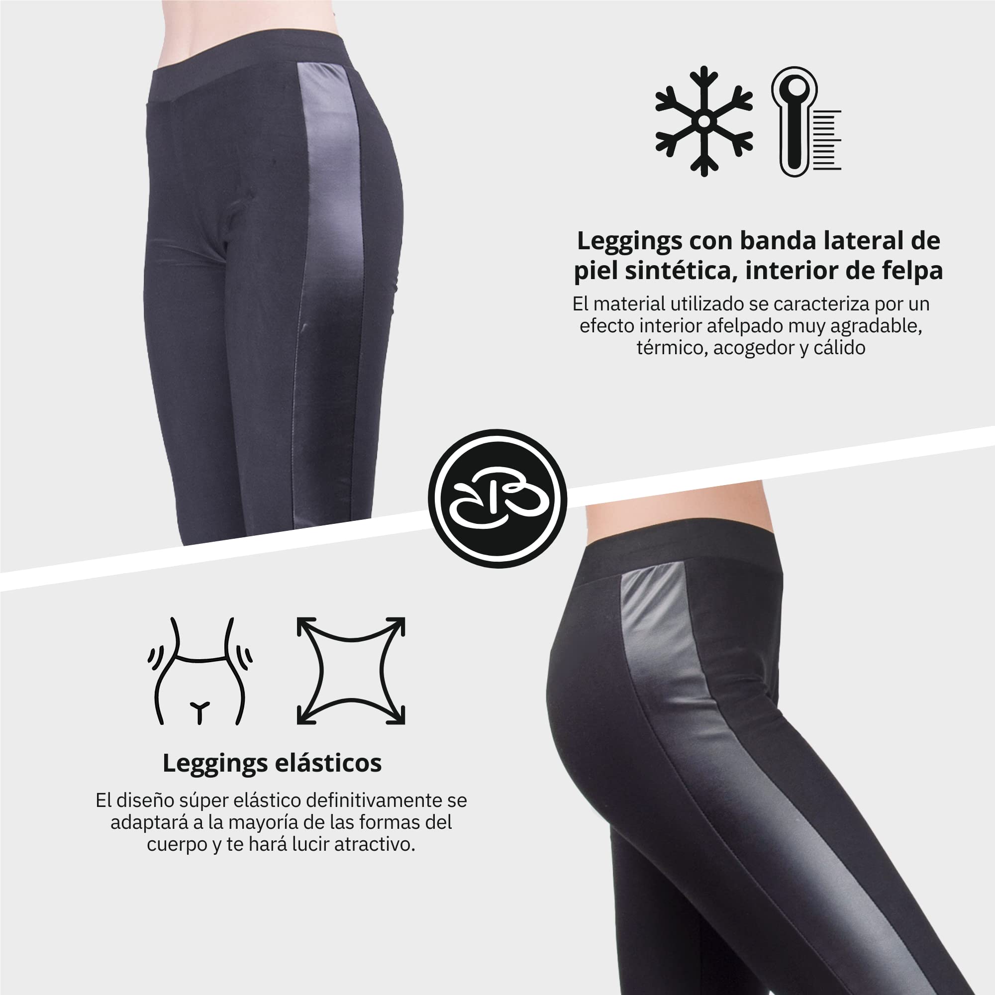 Renato Balestra Leggings da Donna Invernali con Fascia laterale Ecopelle - Elastici e Pratici - Adatti a Sport e Tempo Libero
