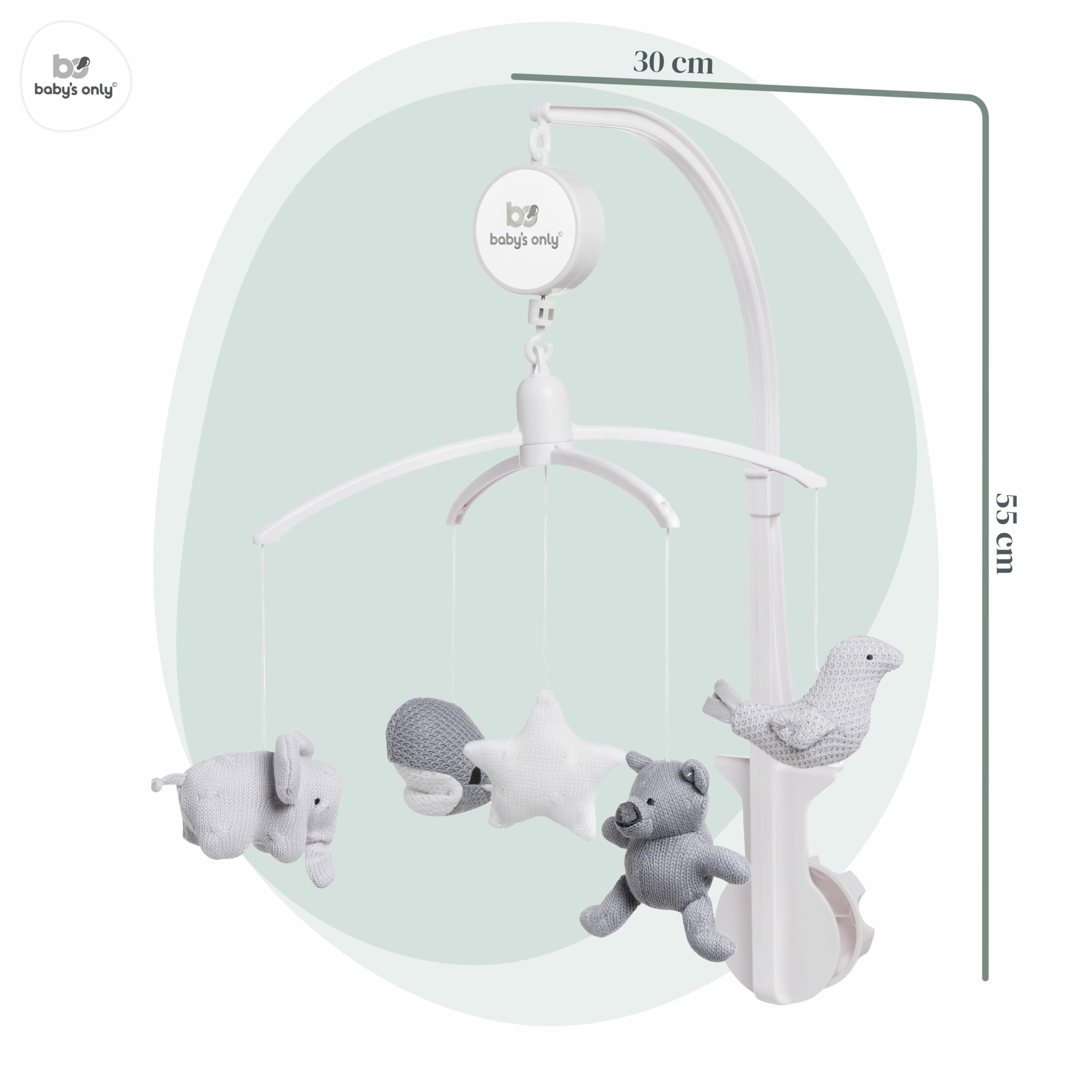 Baby Only - Musical Mobile - Cot, Baby Crib, Playpen Mobiles - with Music - for Boys and Girls - Silver-Grey/Grey/White - Image 3
