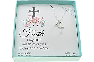 925 Sterling Silver Cross Necklace with Crystal Pearl, Faith Jewelry, Christian Necklace...
