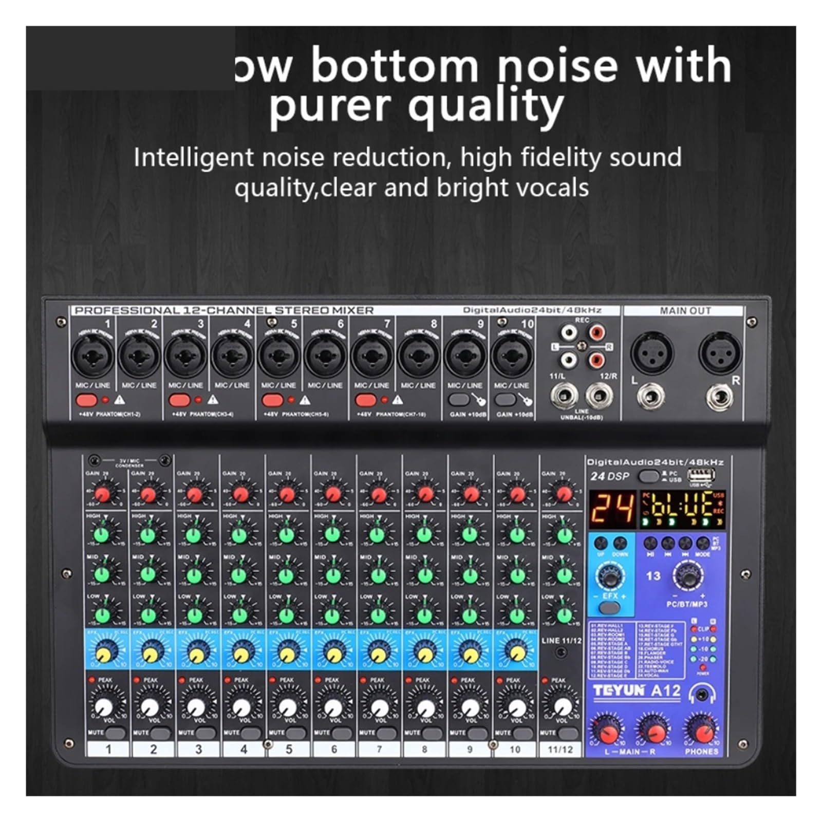 Mixer per DJ, Mixer A12 canali Mixer Portatile Professionale Scheda da Tavolo MP3 Digitale Ingresso Computer 48v Numero di Alimentazione A6 A8