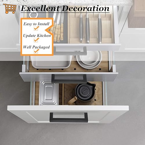 Miniatura 6 de Probrico Paquete de 50 manijas de acero inoxidable planas negras para gabinetes de 5 pulgadas (5.039 in) con orificio central de cocina, tiradores