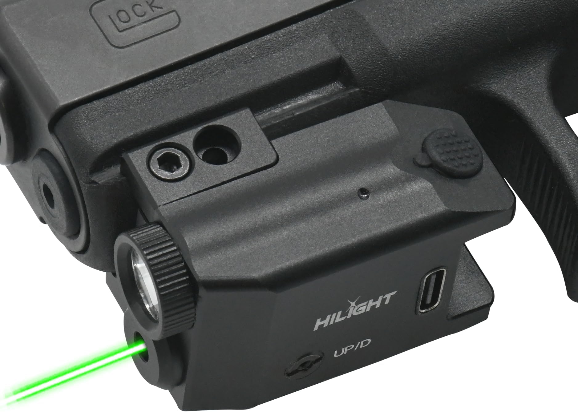 HiLight - Tactical P3XL - 300 Lumens Strobe Flashlight & Single (Green) Laser - Aircraft Grade Aluminum, Rechargeable USB Battery - Rail Mount Light & Precision Laser Class of IIIA, <5mW