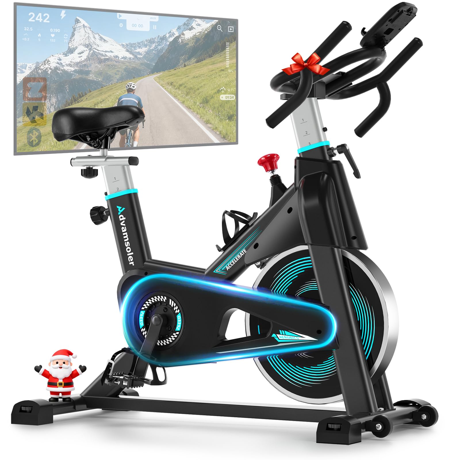 Exercise Bike for Home Use, Advamsoler Stationary Bike with Smart APP, Adjustable Resistance Home Gym Equipment Spin Bike with LCD Display, Tablet Holder, 350LBS Weight Capacity