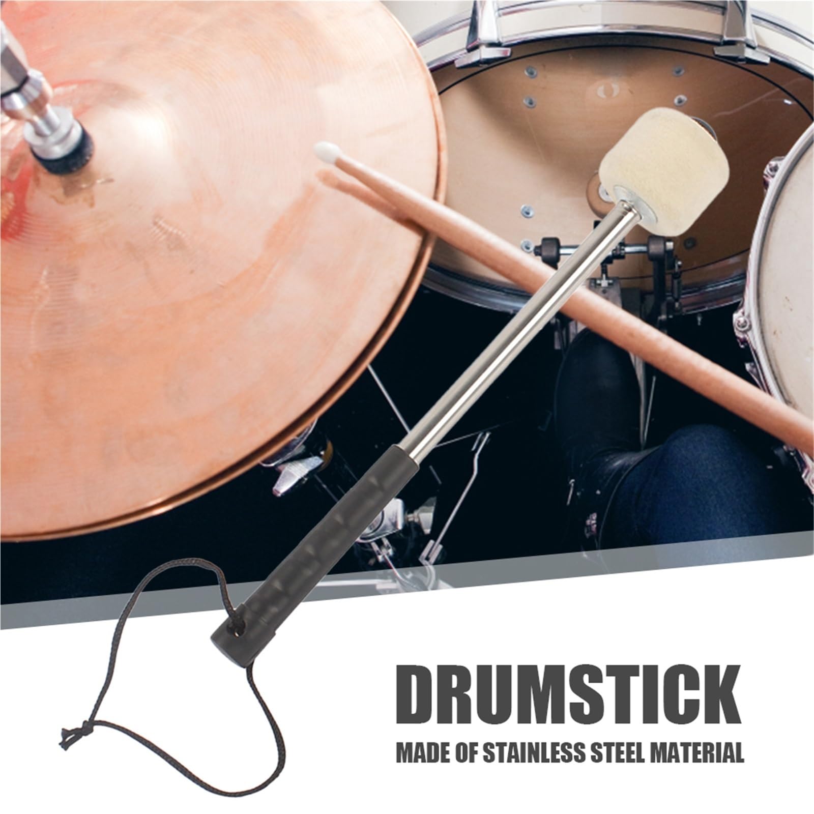 Bacchette Per Batteria Bass Drum Mallet Professional Marching Bass Felt Head Drumsticks with Hanging Rope Timpani Metal Drum Sticks Musical Instrument Per Batteria(2pcs)