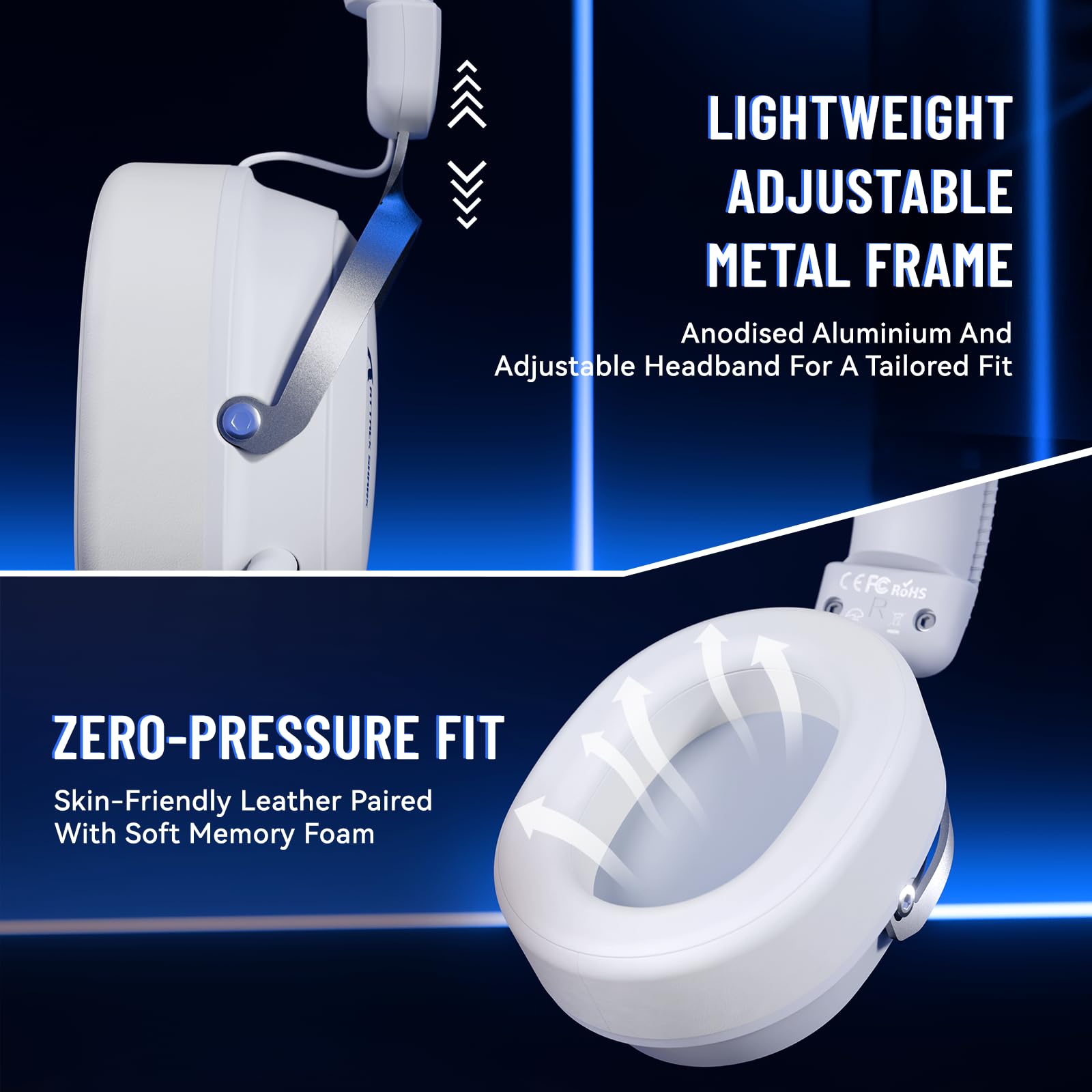 ATTACK SHARK L30PRO Wireless Gaming Headset, 7.1 Surround Sound 50mm Bio-Treiber, 3-Modus 2.4G/BT 5.3/Kabelgebundene Kopfhörer mit Abnehmbarem Mikrofon für PC/PS/Switch, 84H Spielzeit-Weiß