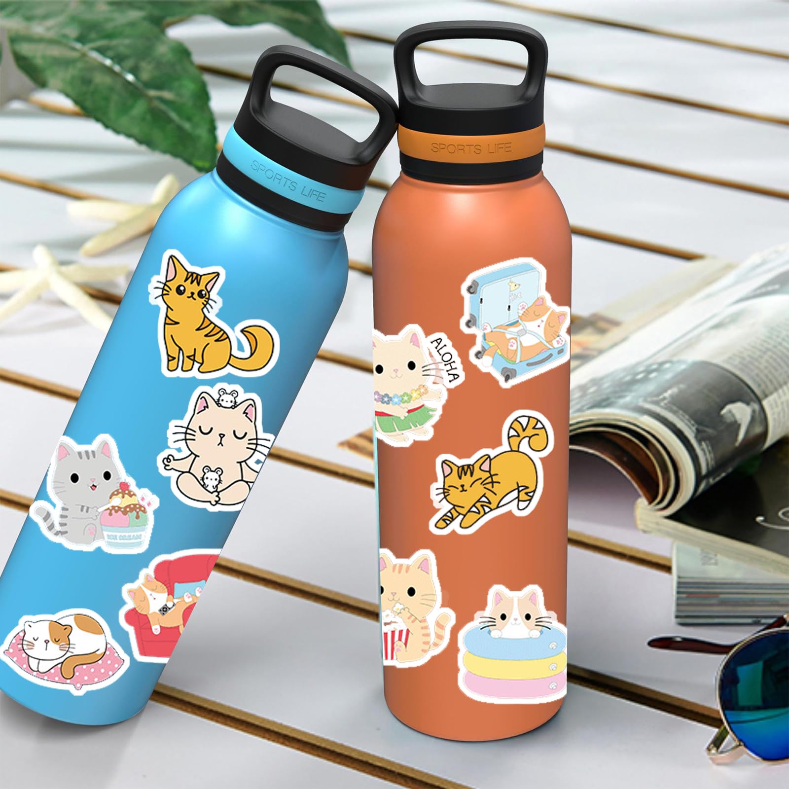 Laptop Water Bottle Stickers 120 PCS Cute Cat Stickers - Waterproof ...