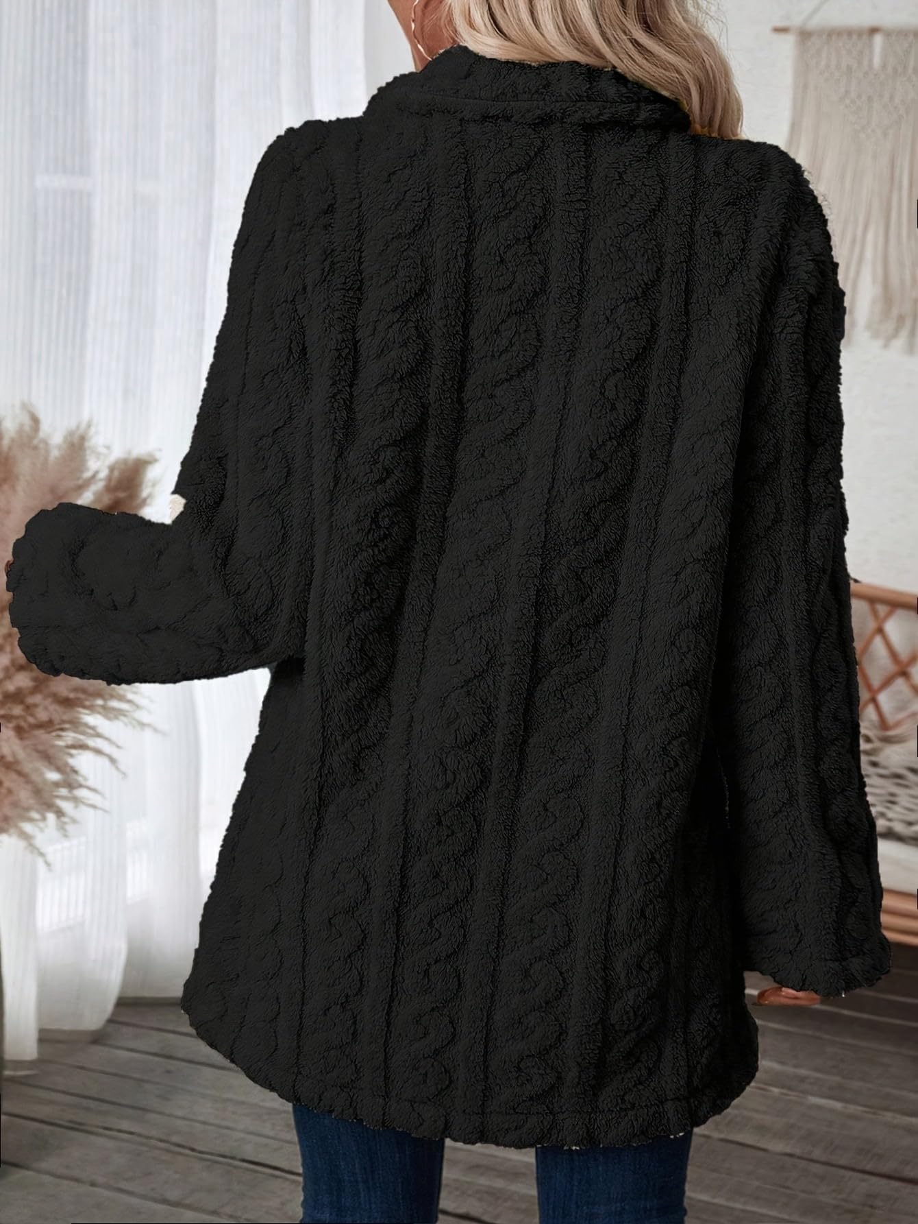 Femmes Manteaux en Peluche Long Patte Boutonnage Chaud Vêtements D’extérieur avec Poche Polaire Manteau Femme Hiver