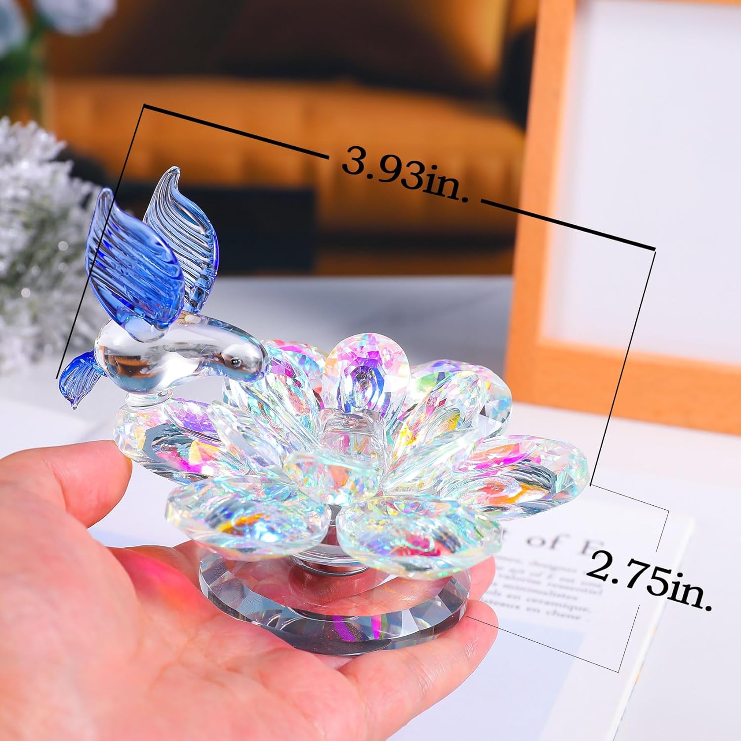 Movdyka Crystal Figurine Lotus Flower Decor Blue Hummingbird Gifts for Women Glass Ornaments Sparkle Crysta Reflection Lotus Flower Glass Home Decor - Image 6