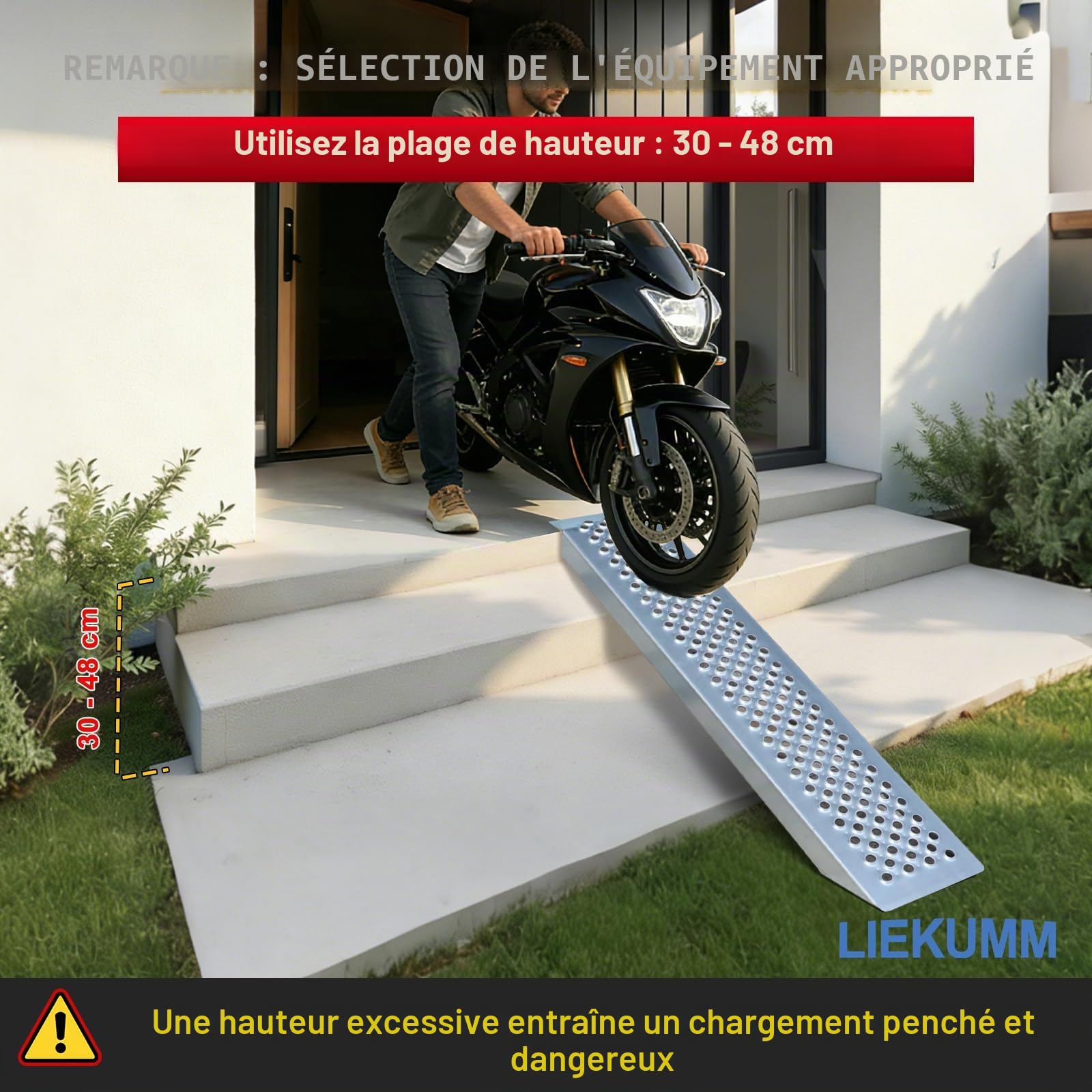 LIEKUMM Rampe de Chargement Moto, 120cm Rampe d'accès, Capacité de 300 kg Rampe pour Moto, ATV, Camion, Quad, Tondeuse, 1 pièce