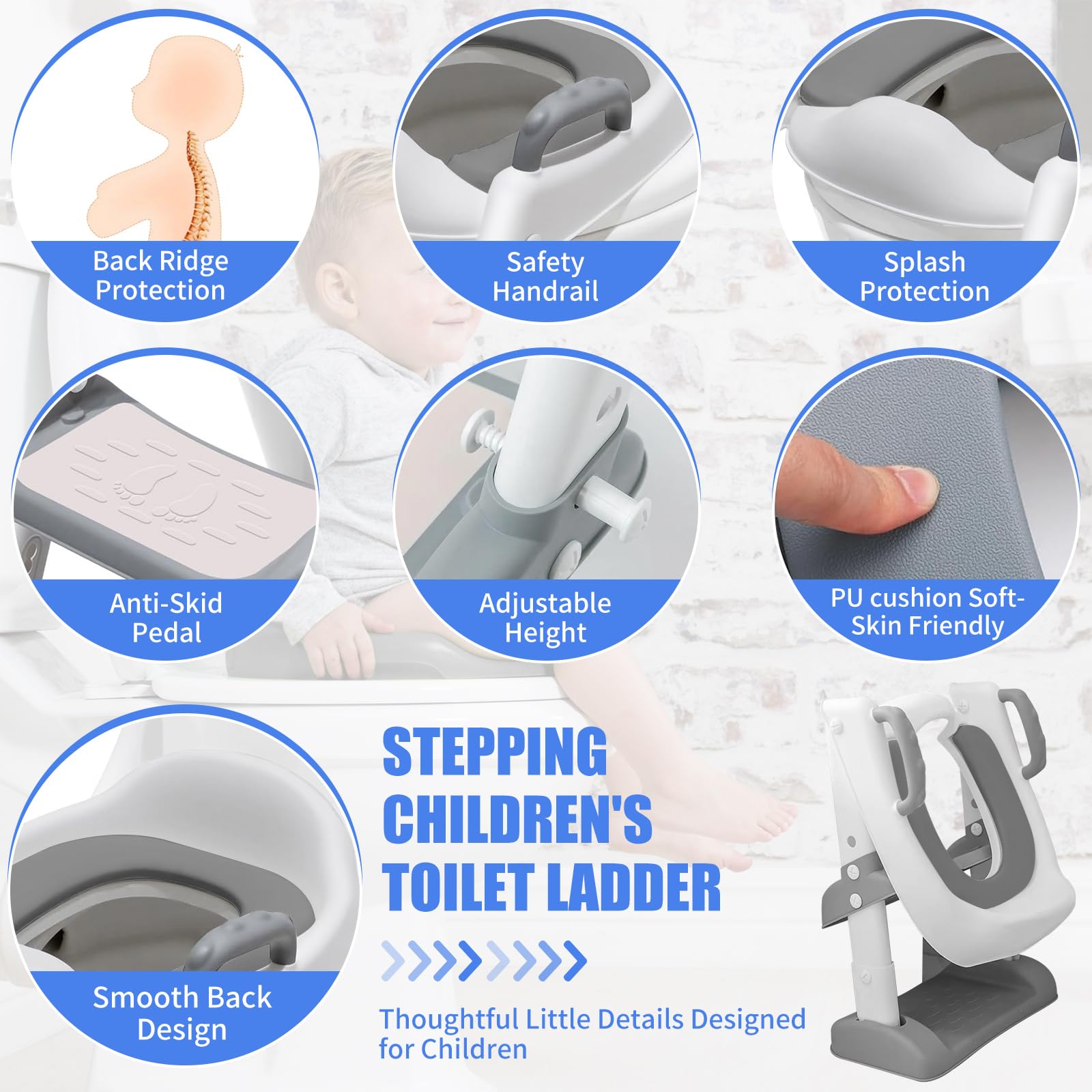Reducteur Toilette Enfant, Abattant WC Antidérapant Échelle Réducteur, Pliable et Réglable, Réducteur WC Enfant Siege Toilette Enfant avec Marche Adapté pour Apprentissage de la Propreté
