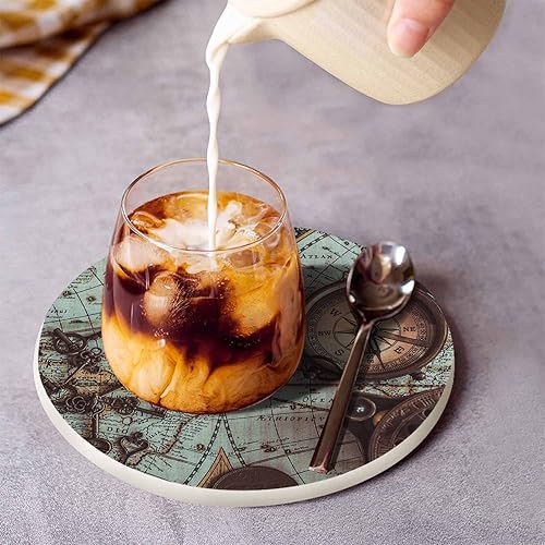 Miniatura 3 de Antiguos objetos raros de pirata, posavasos para mesa, brújula retro, esqueleto vintage, clave del mundo, mapa del mundo, aventuras, reutilizables,